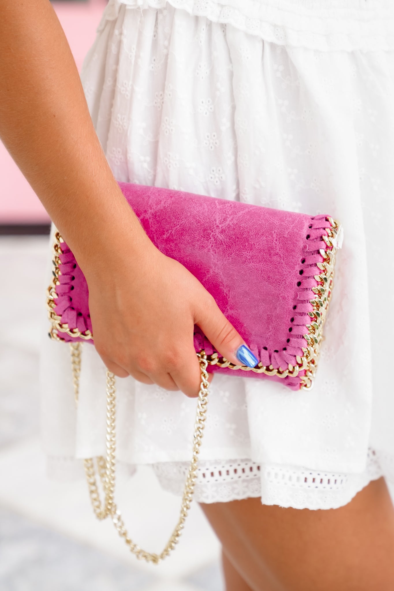 Gold Chain Trimmed Leather Clutch