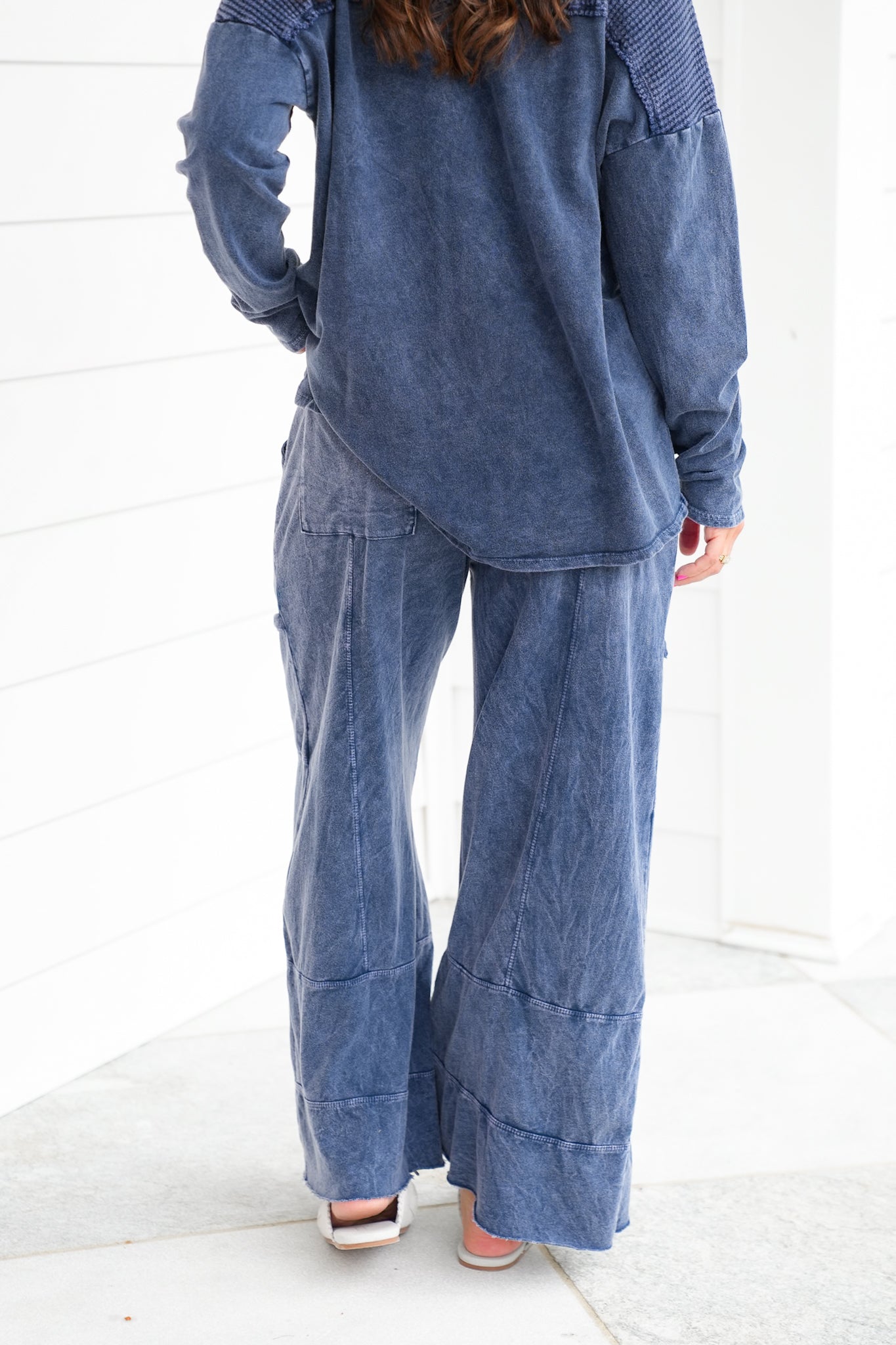 Navy Mineral Wash Wide Leg Pants