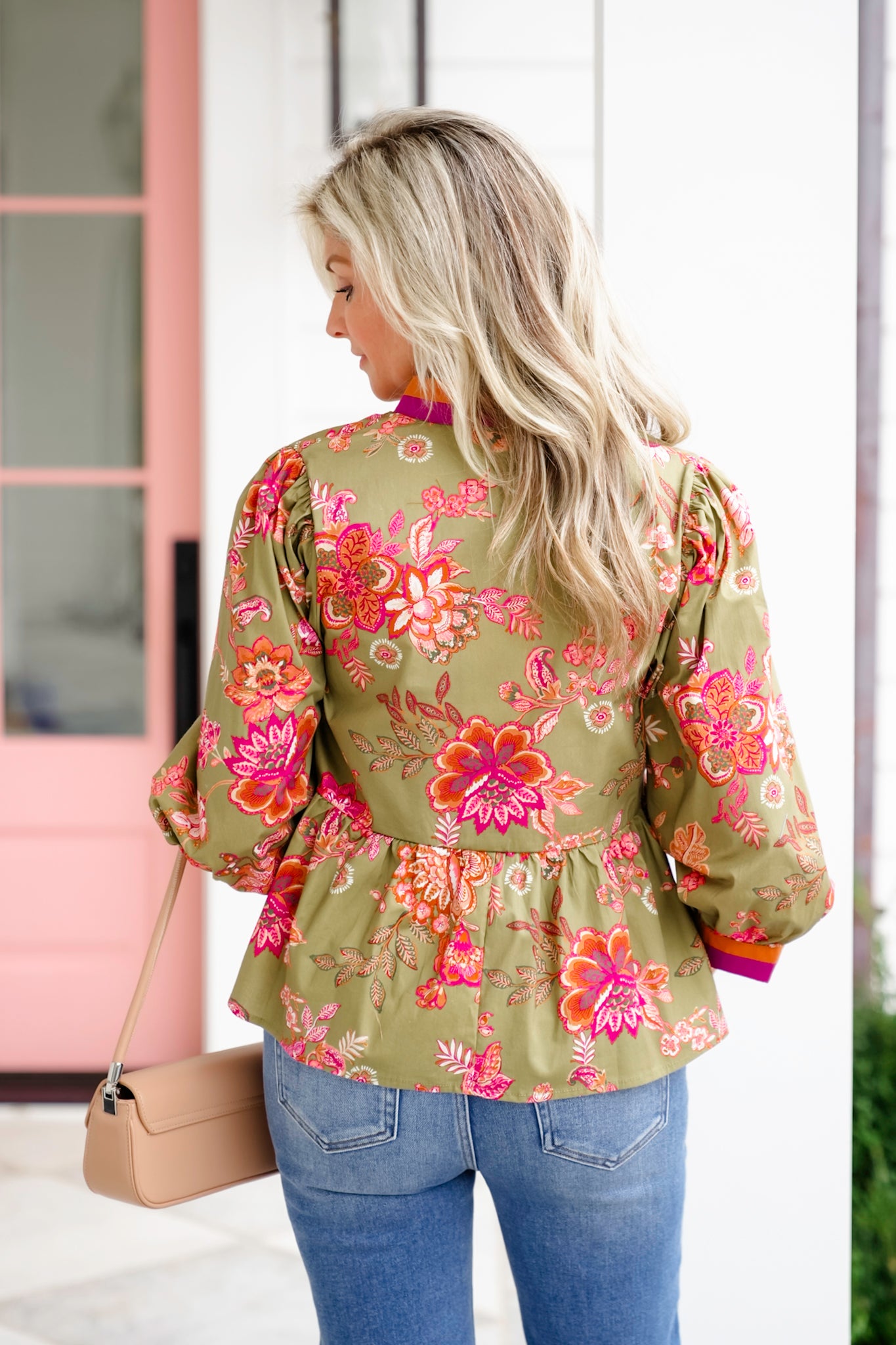 Floral Print 3/4 Sleeve V Neck Top