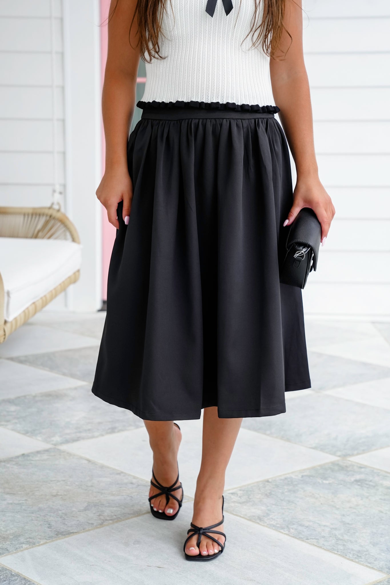 Black Circle Skirt with Side Pockets