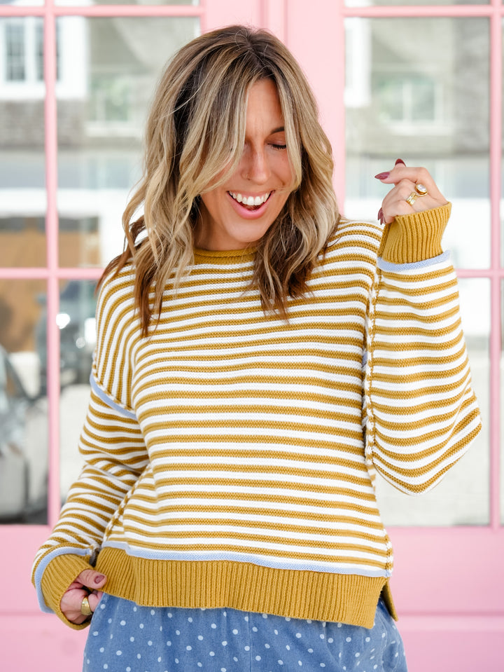 Textured Stripe Long Sleeve Pullover Sweater