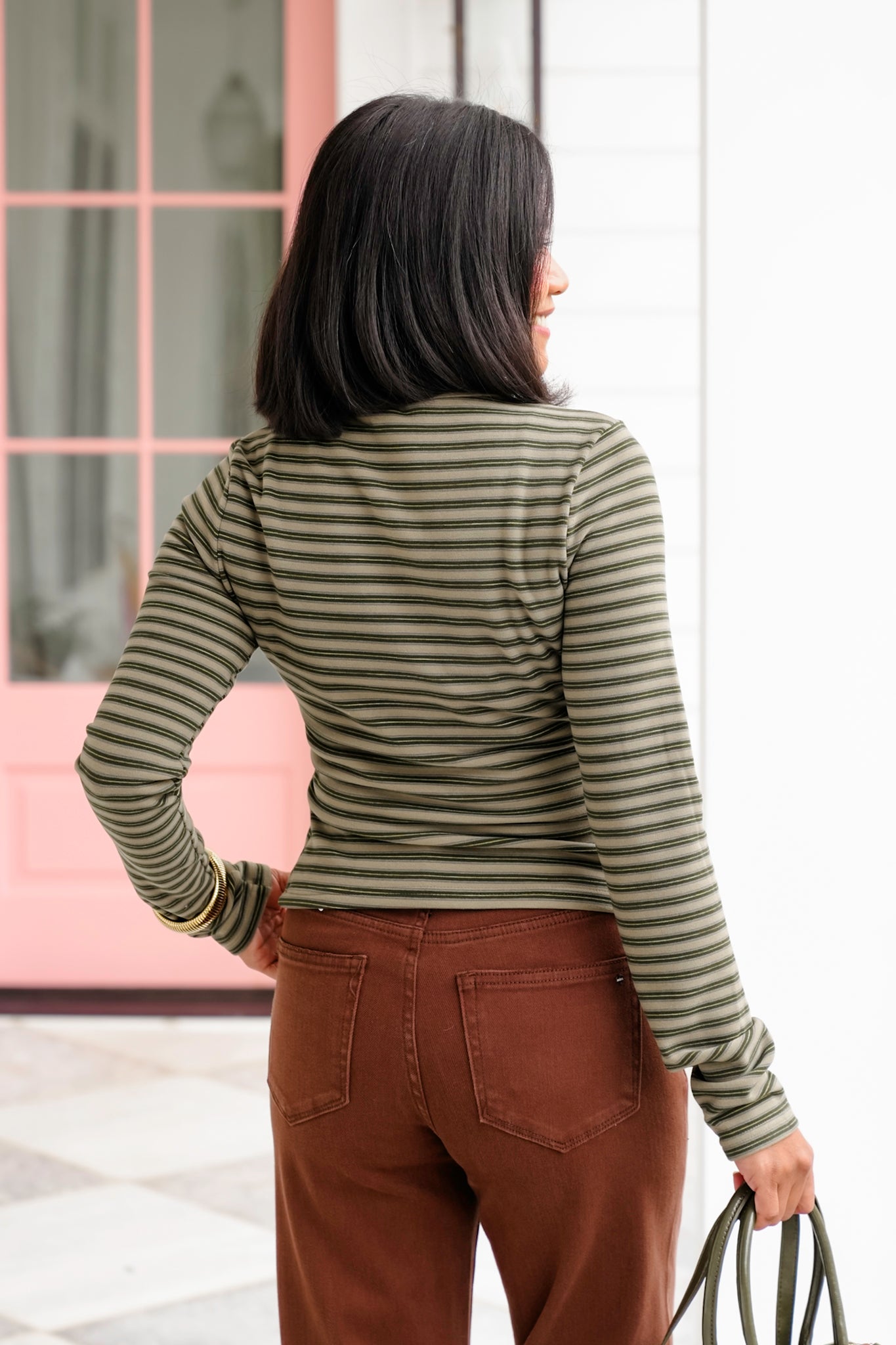 Olive Stripe Long sleeve Button Down Cardigan