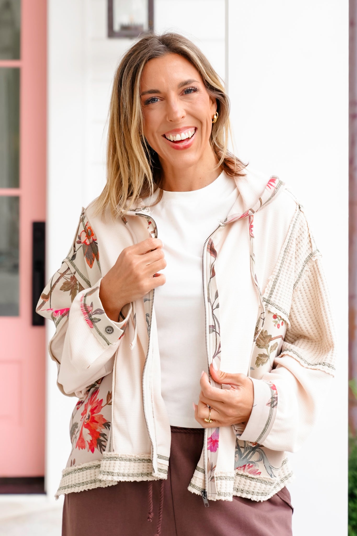 POL Knit Long Sleeve Zip Up Hoodie Top