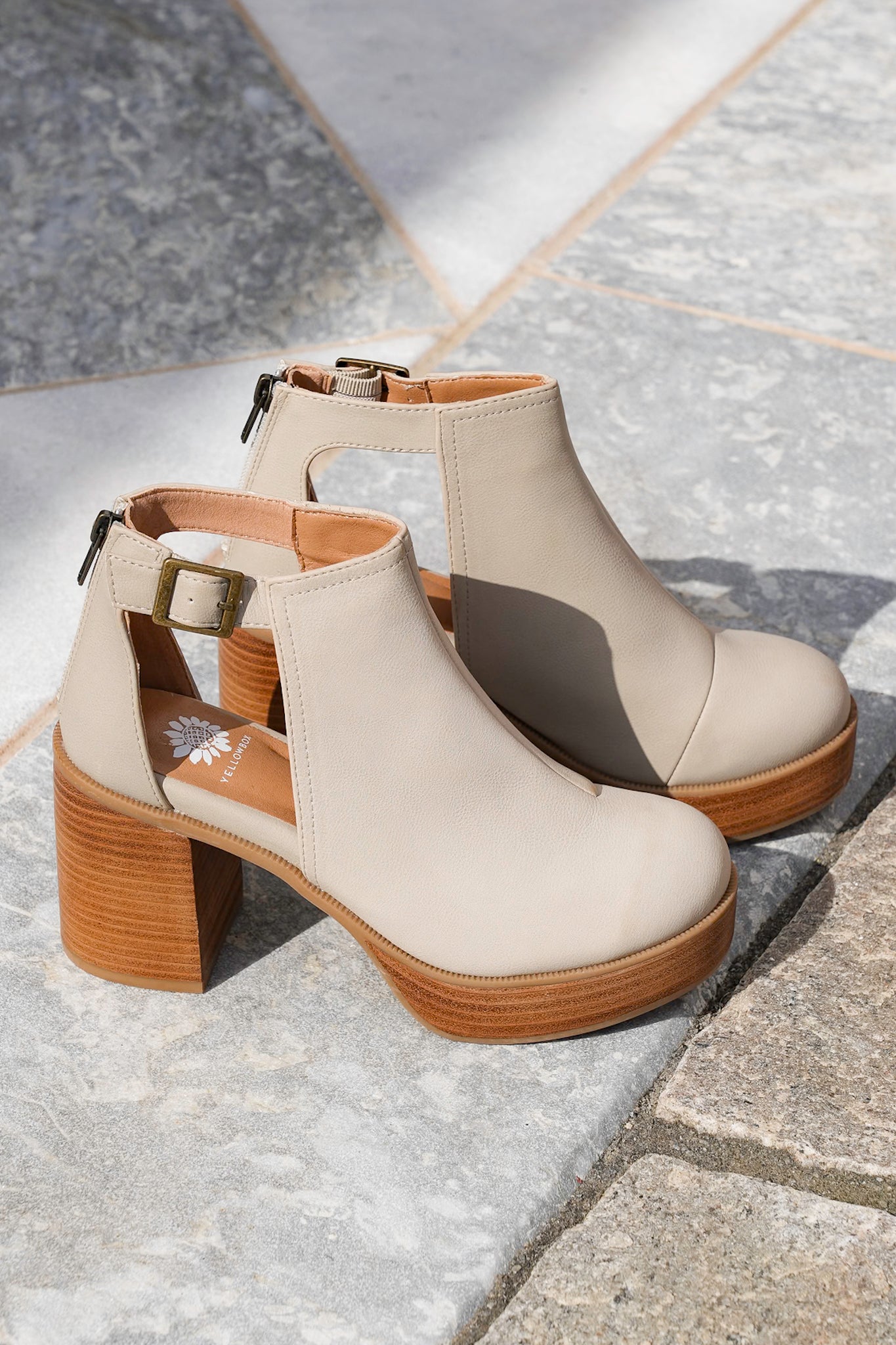 Yellow Box Block Heel Vegan Leather Platform Clog With Back Zipper