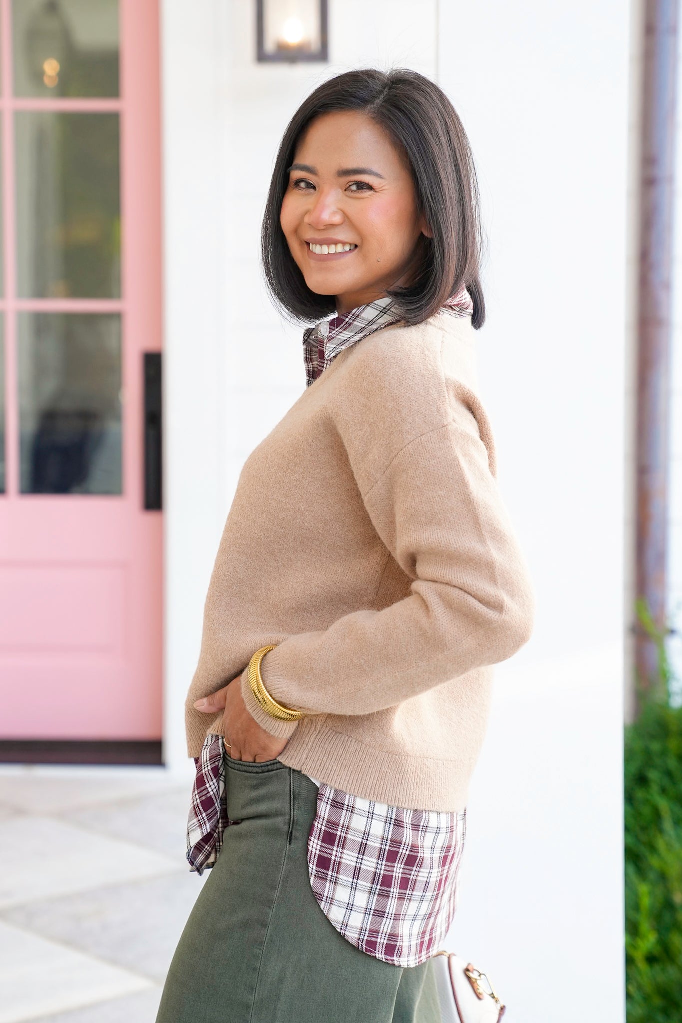 Plaid Layered Long Sleeve Sweater