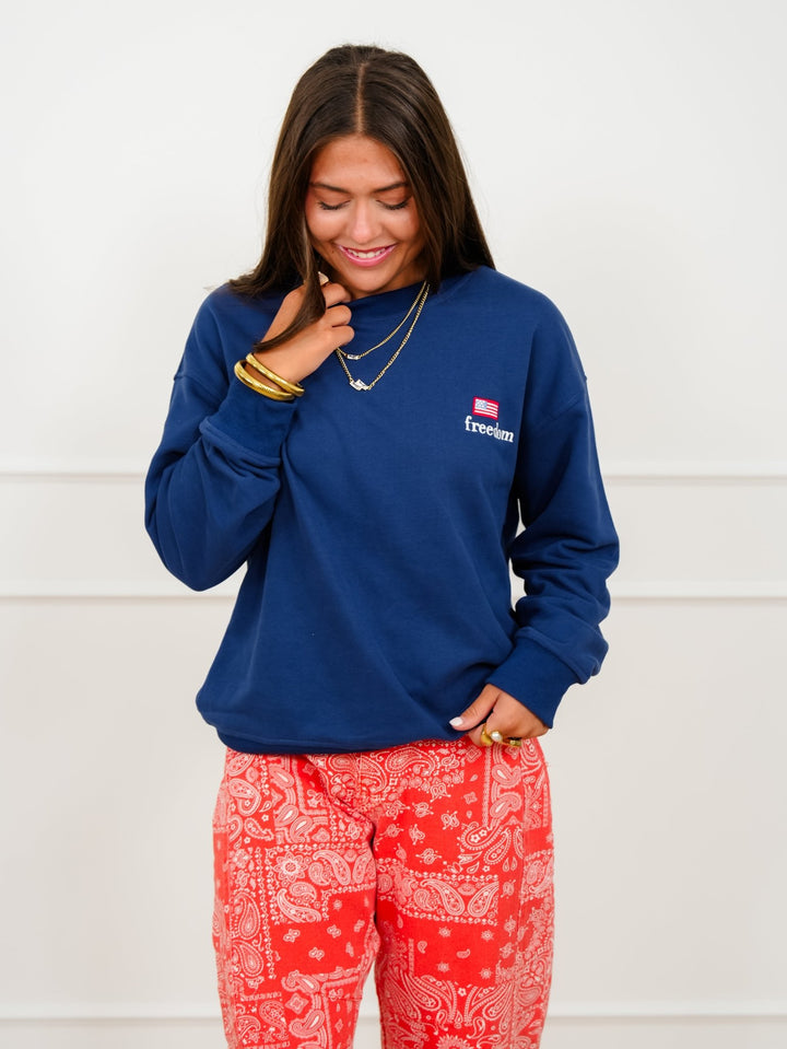 Long Sleeve Crew Neck "Freedom" Top - Freckled Poppy
