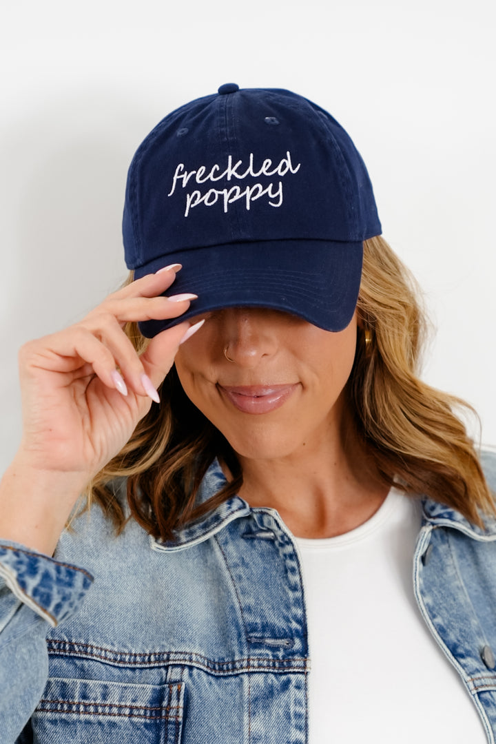 Freckled Poppy Navy Embroidered Baseball Cap