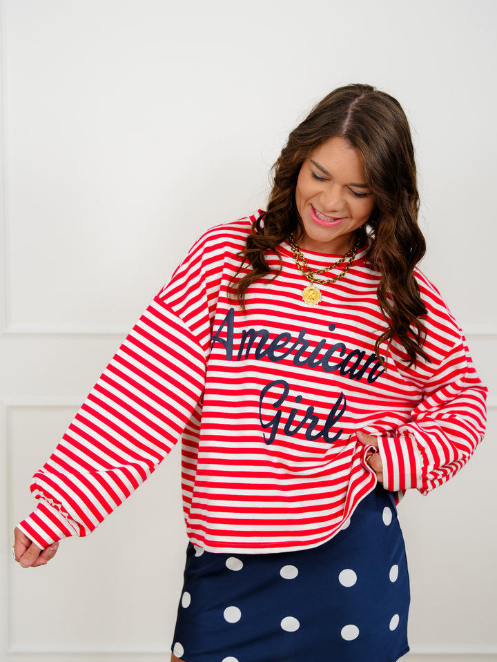 Stripe Long Sleeve "American Girl" Top