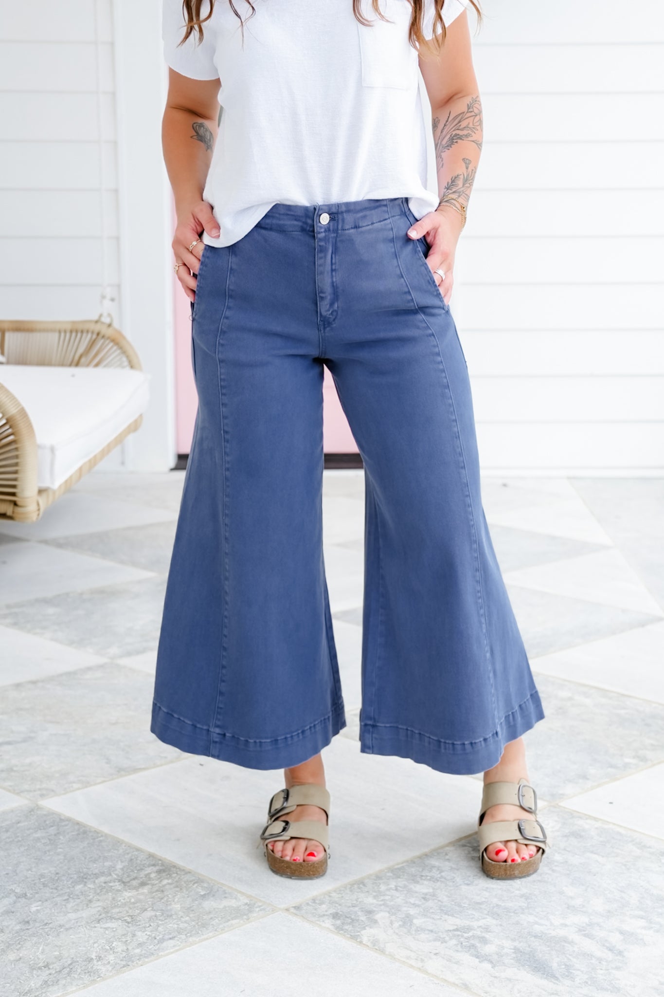 Door Buster! Zenana High Rise Cropped Gaucho Denim Pants