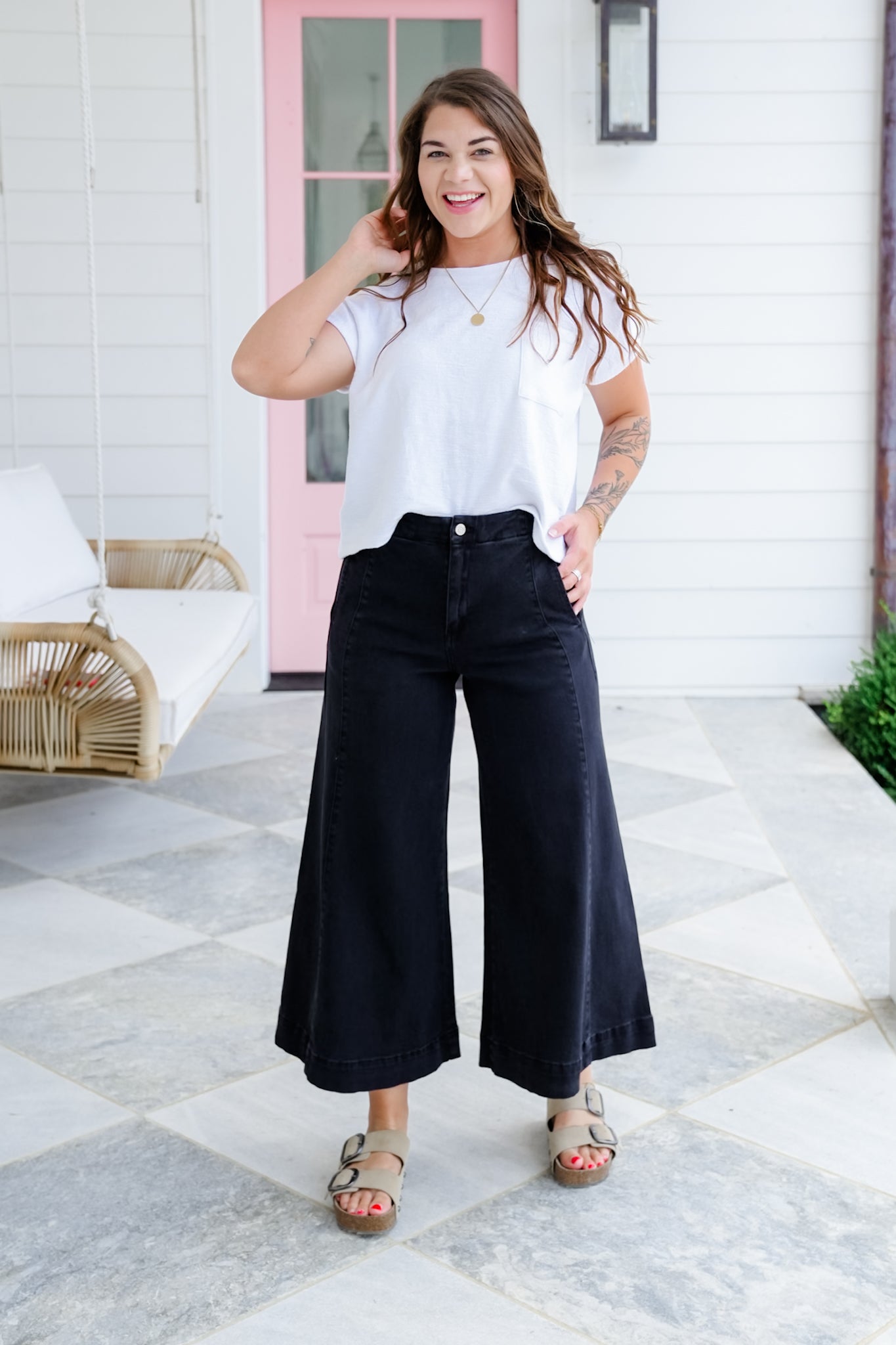 Door Buster! Zenana High Rise Cropped Gaucho Denim Pants