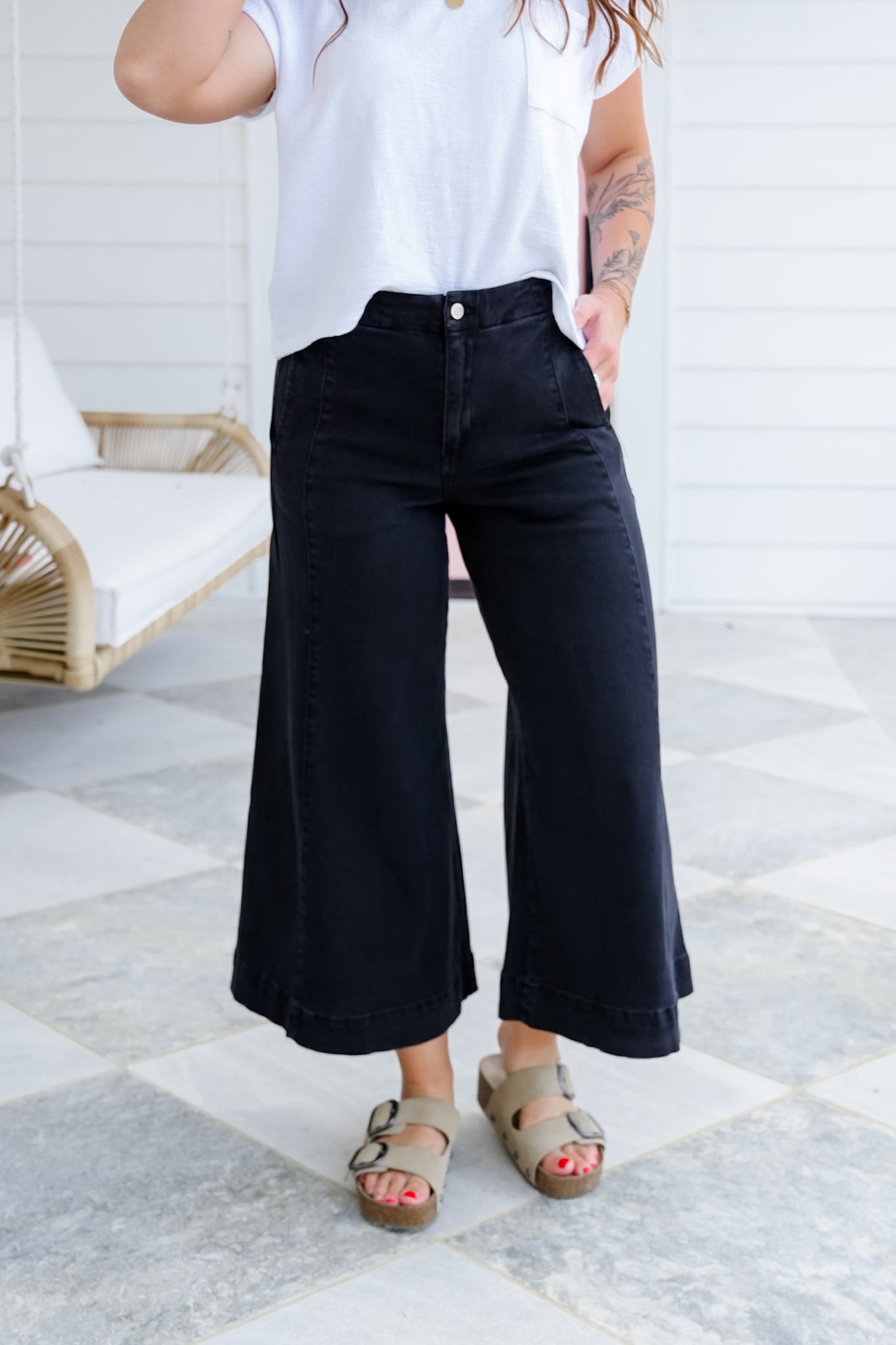 Door Buster! Zenana High Rise Cropped Gaucho Denim Pants