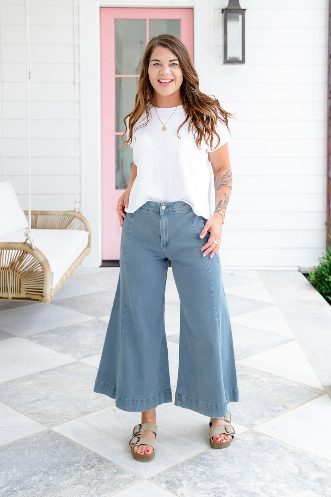 Door Buster! Zenana High Rise Cropped Gaucho Denim Pants