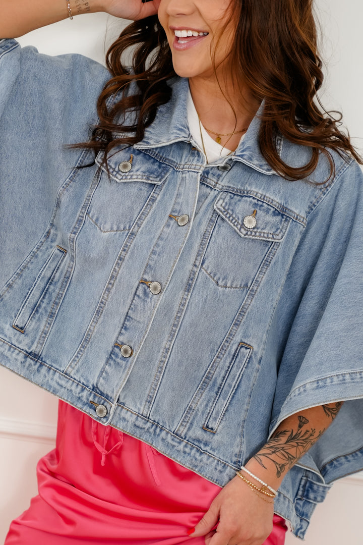 Medium Wash Short Sleeve Poncho Jacket