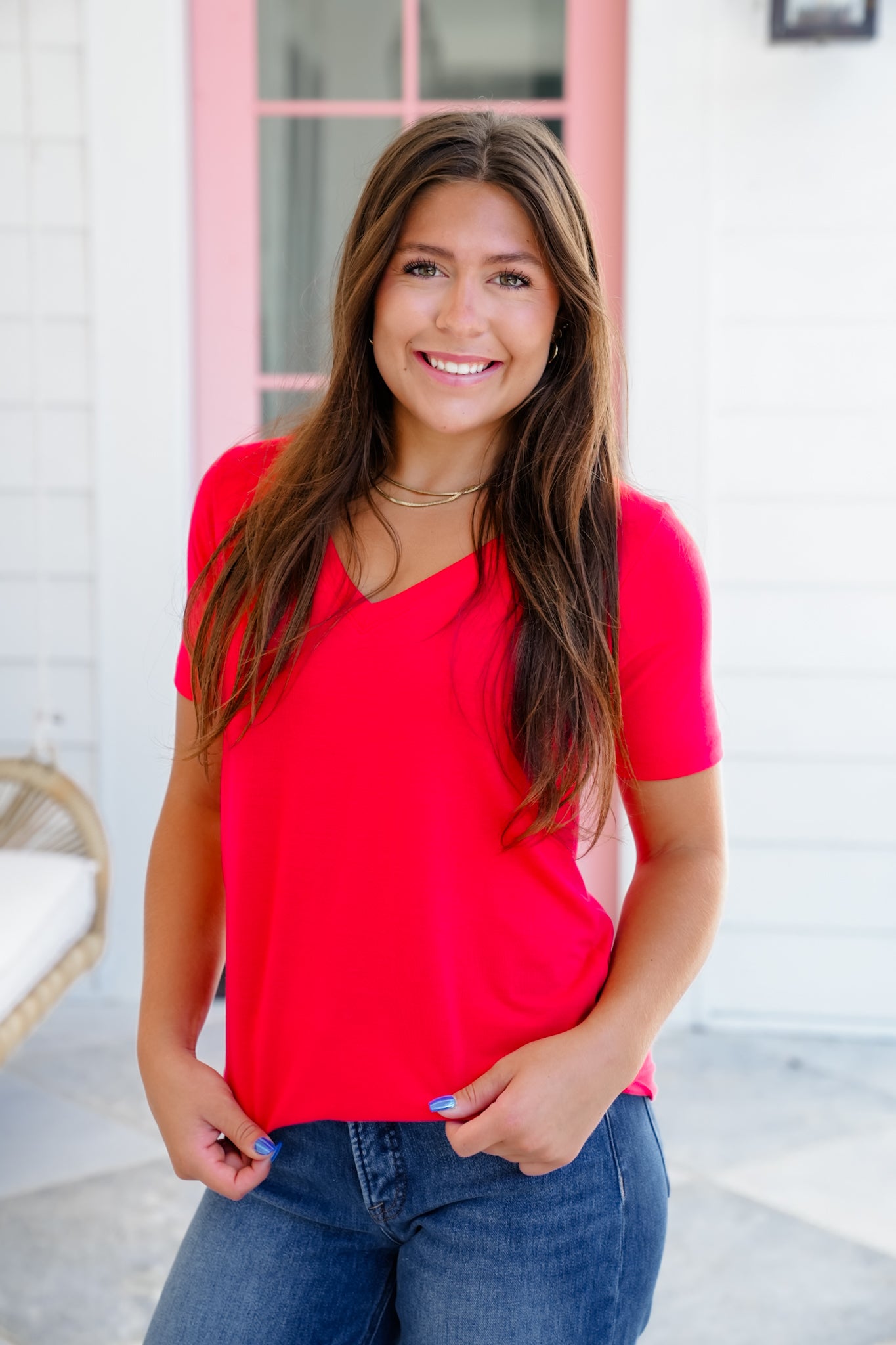 Door Buster! Zenana Short Sleeve V-Neck Top