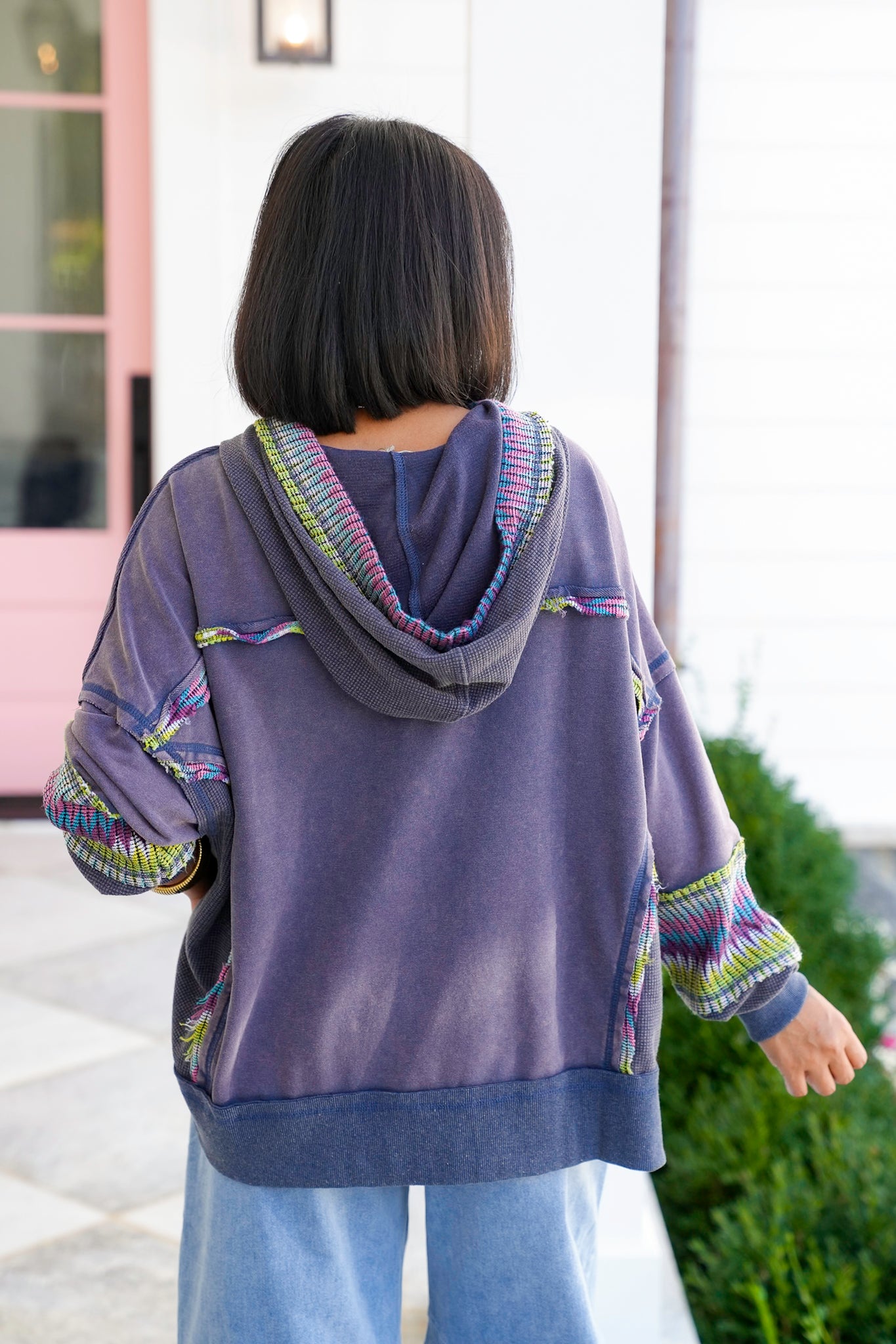 Washed Long Sleeve Hoodie with Daisy Patch