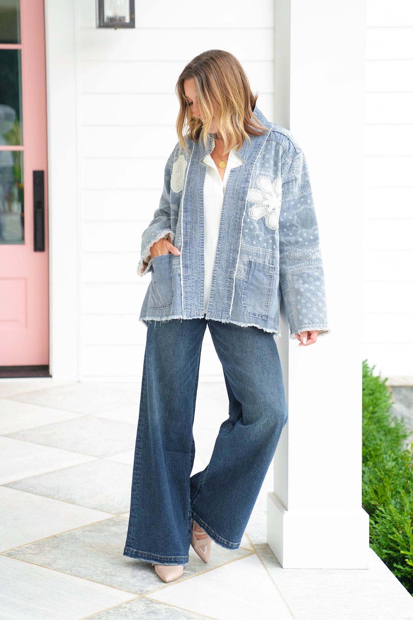 POL Paisley Print Long Sleeve Jacket with Patch Detail