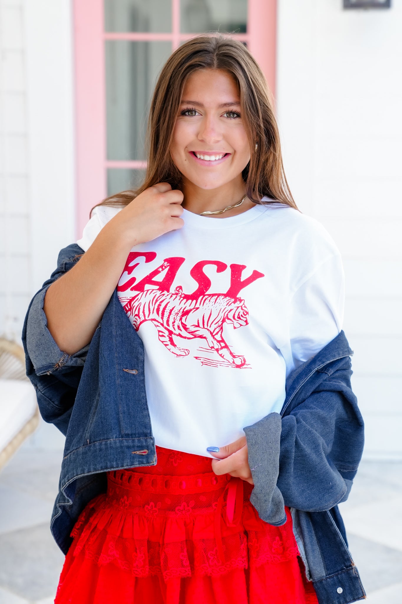 Plus/Reg White Short Sleeve "Easy Tiger" Graphic Tee