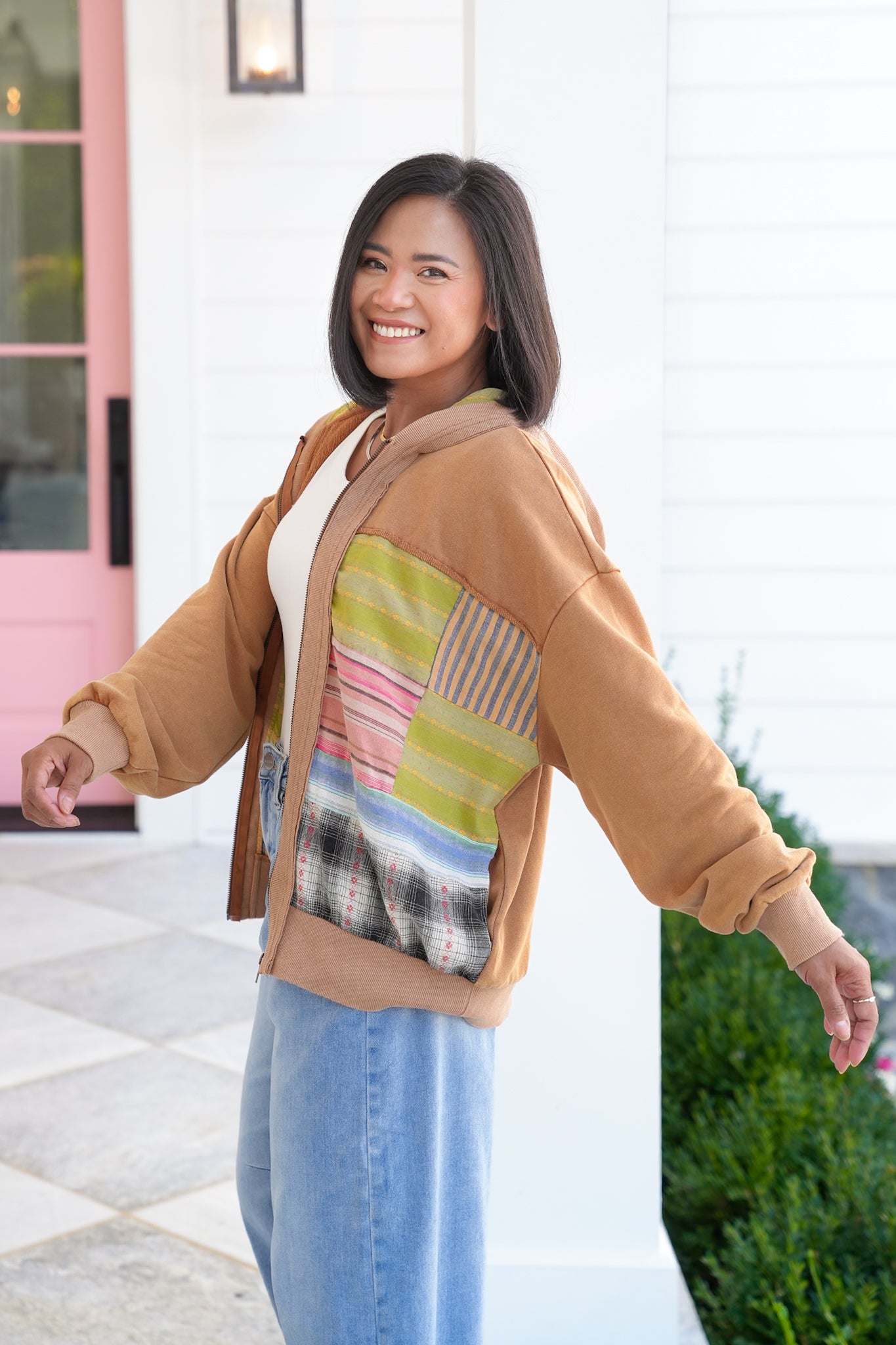 Color Block Long Sleeve Zip Up Hoodie