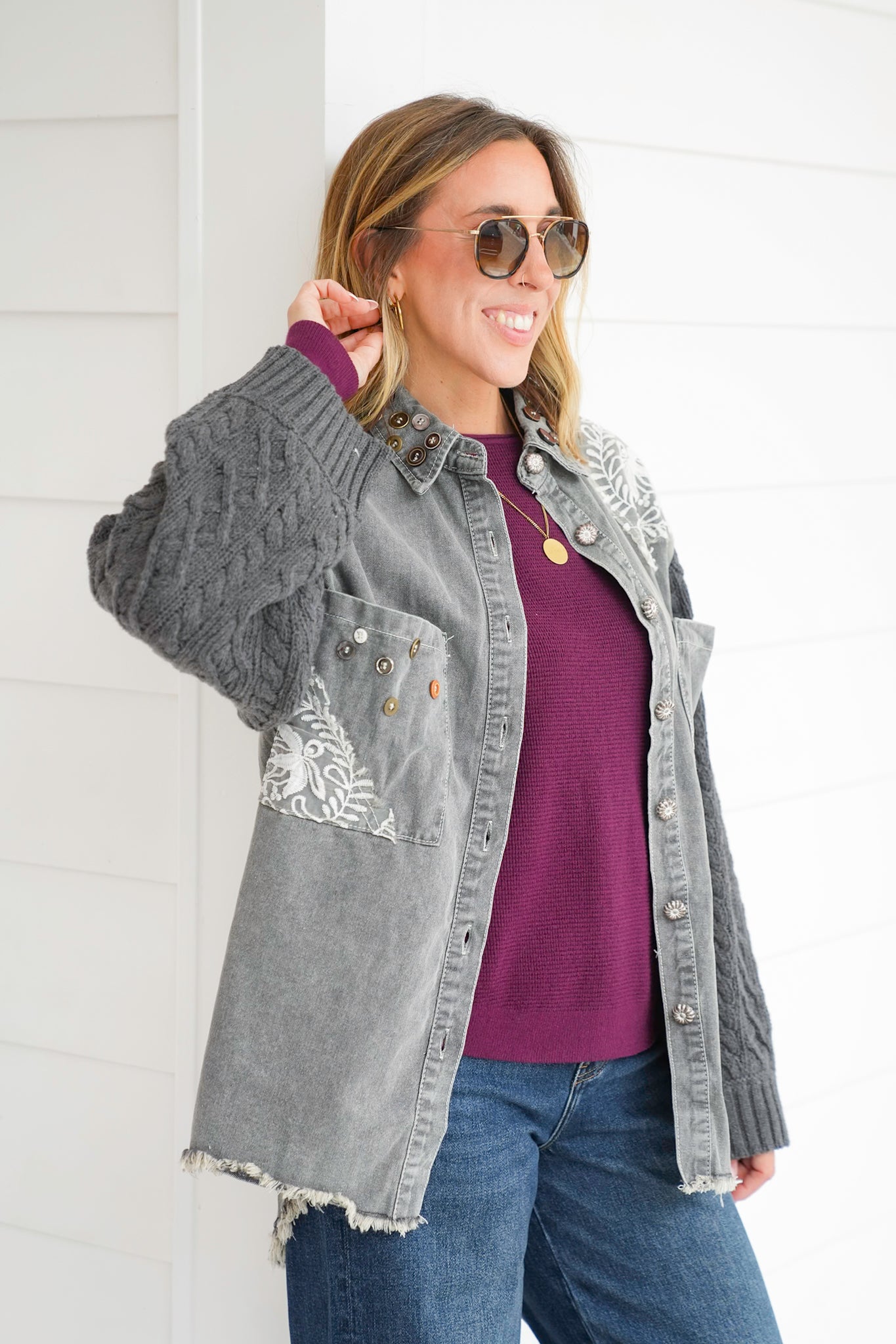 POL Mineral Wash Long Sleeve Button Up Jacket