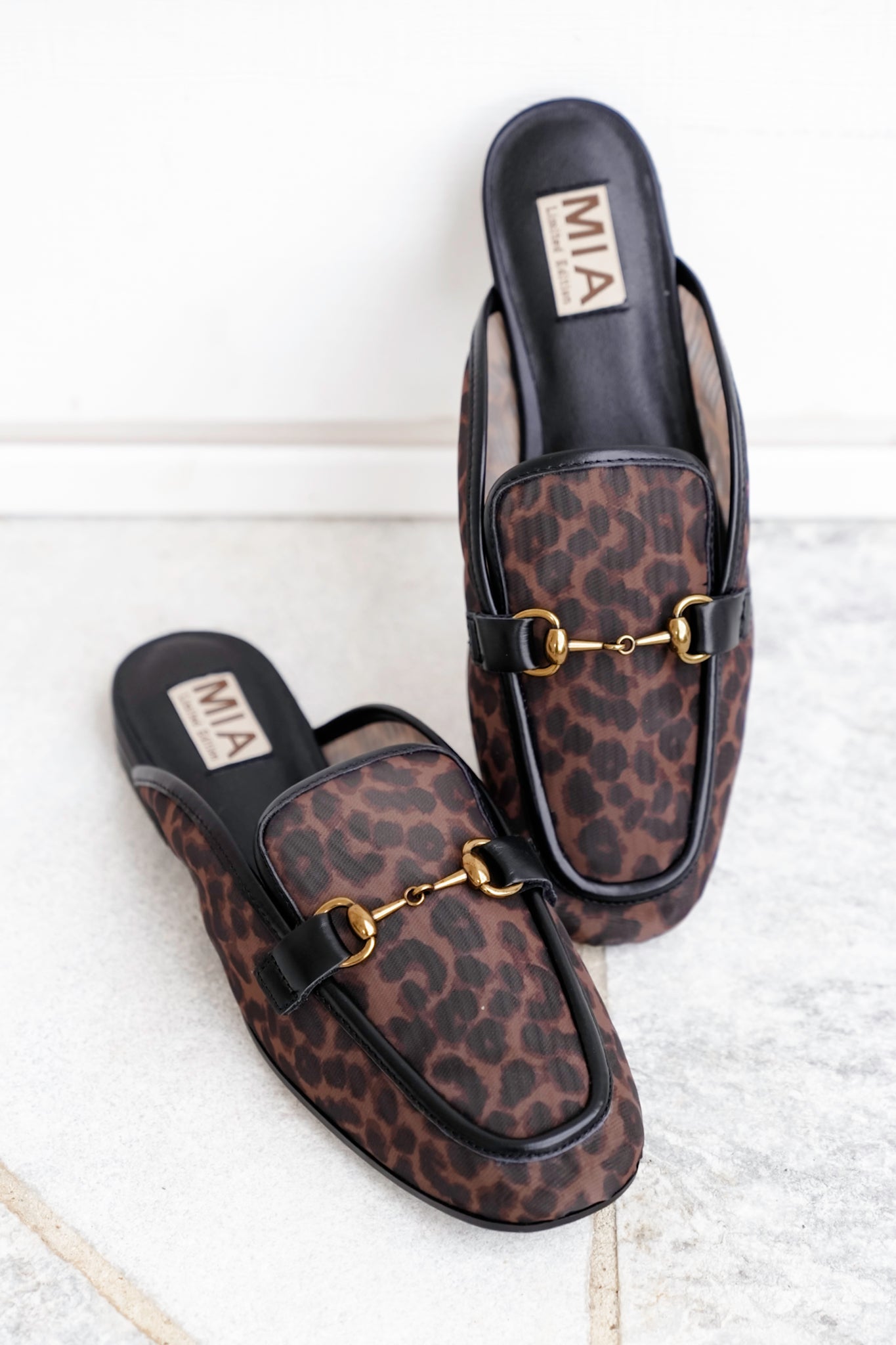 MIA Leopard Mesh Slip On Mule