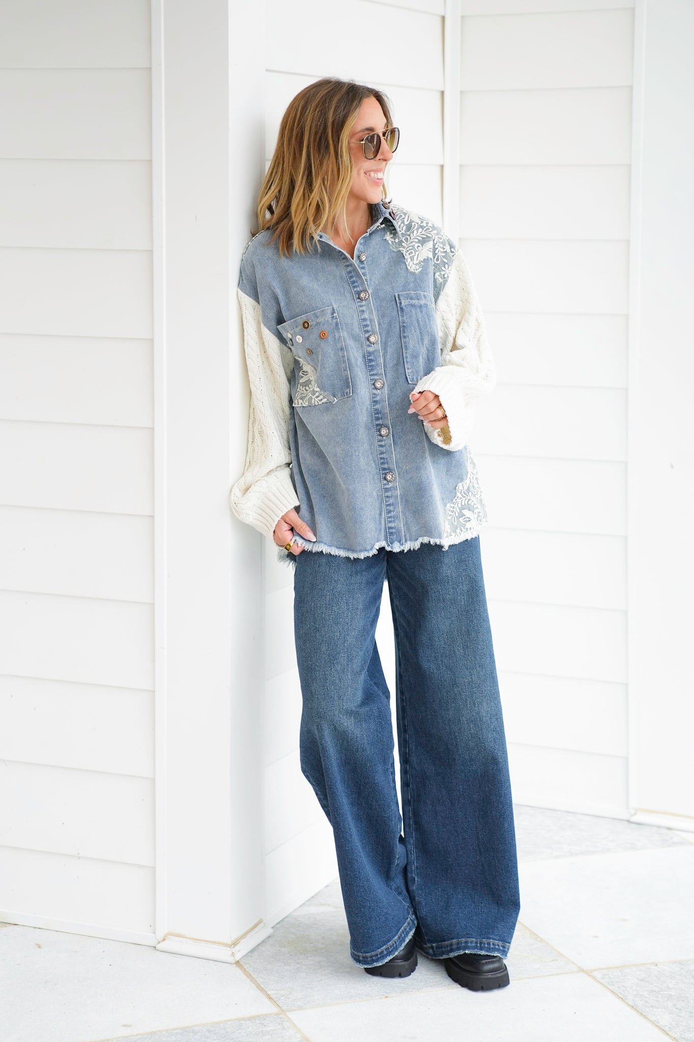 POL Mineral Wash Long Sleeve Button Up Jacket