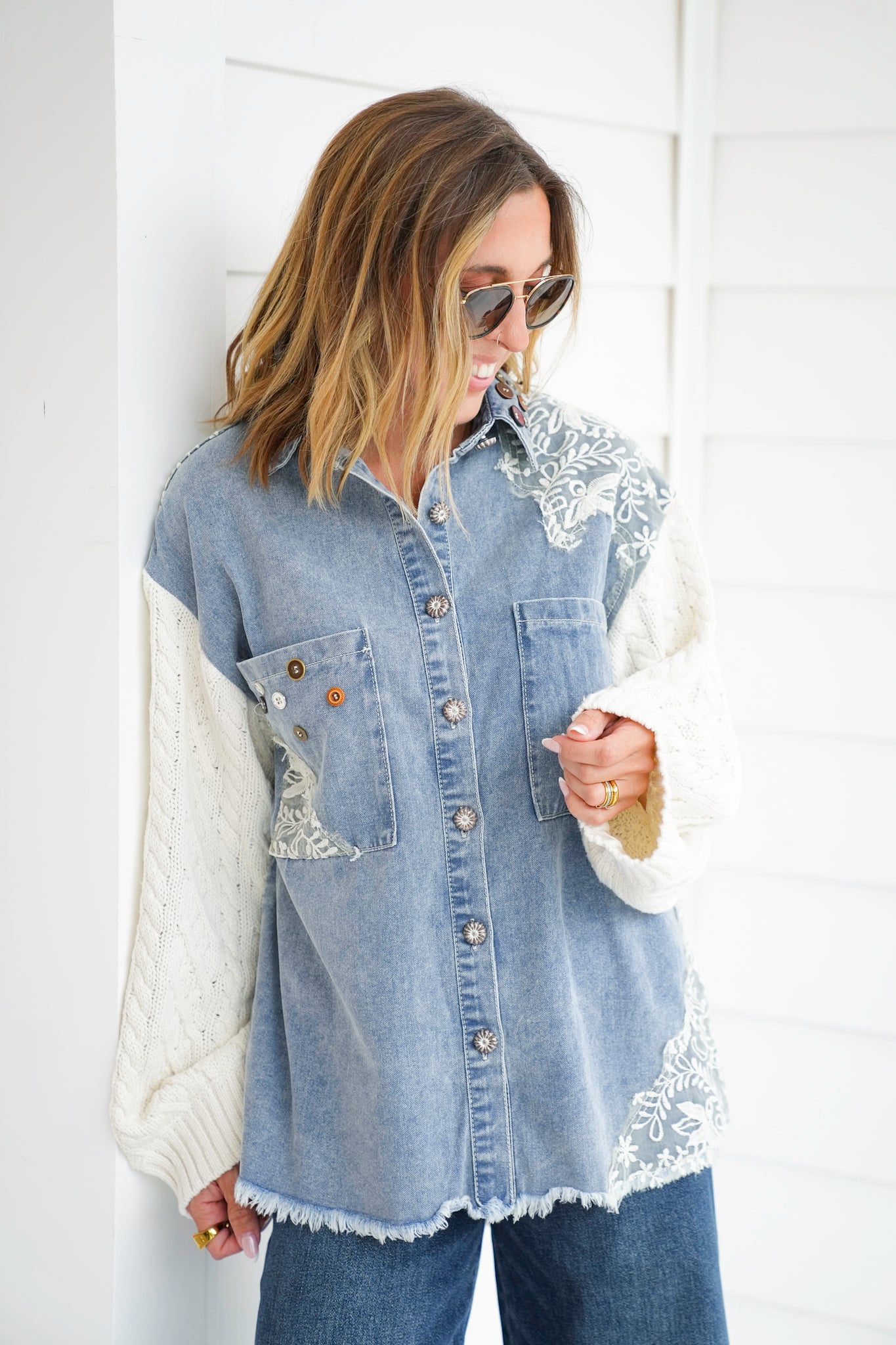 POL Mineral Wash Long Sleeve Button Up Jacket
