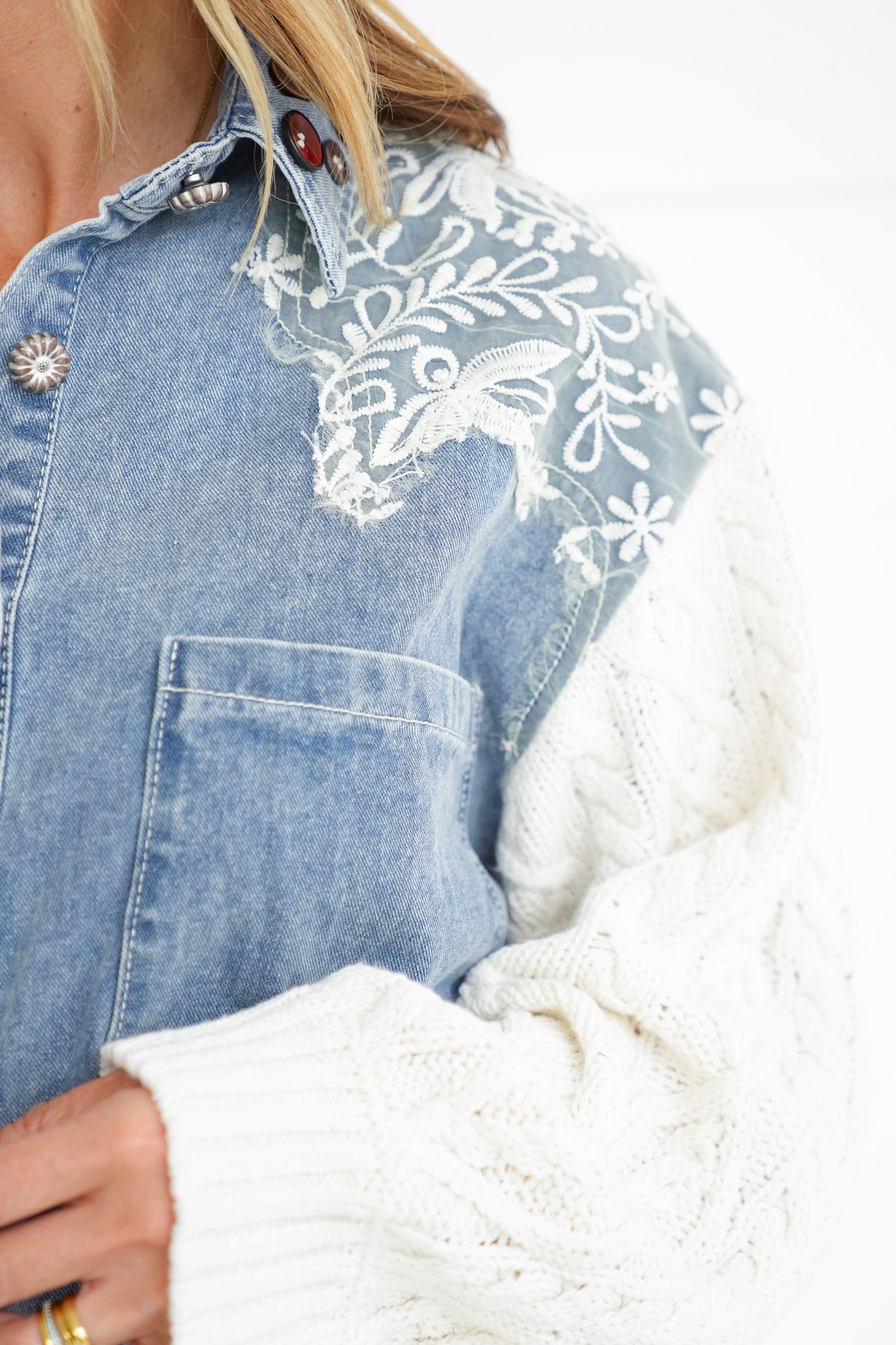 POL Mineral Wash Long Sleeve Button Up Jacket