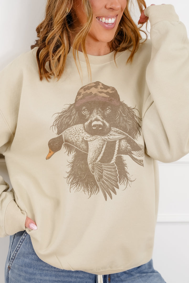 Plus/Reg Long Sleeve Hunting Dog Graphic Pullover Sweatshirt