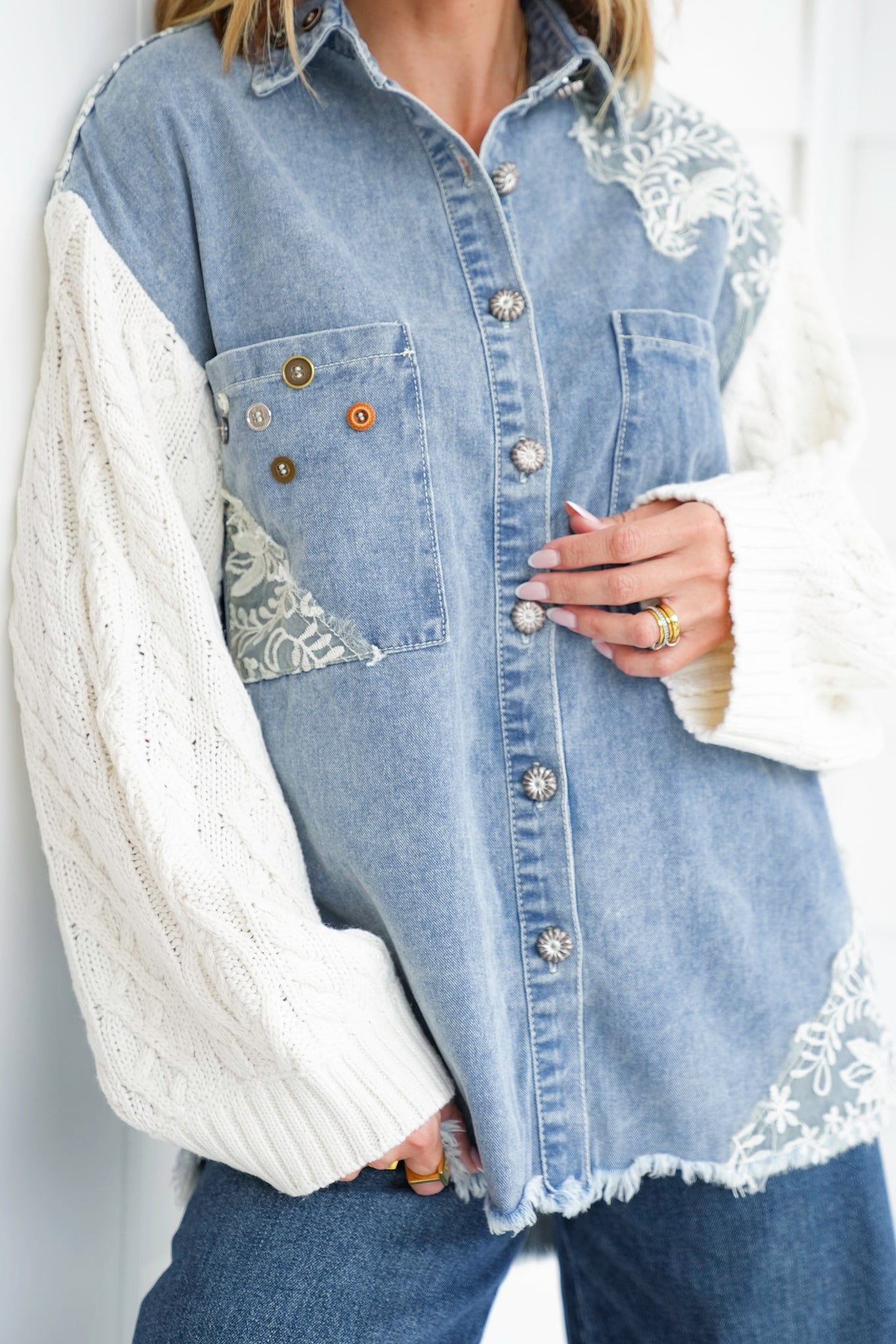 POL Mineral Wash Long Sleeve Button Up Jacket