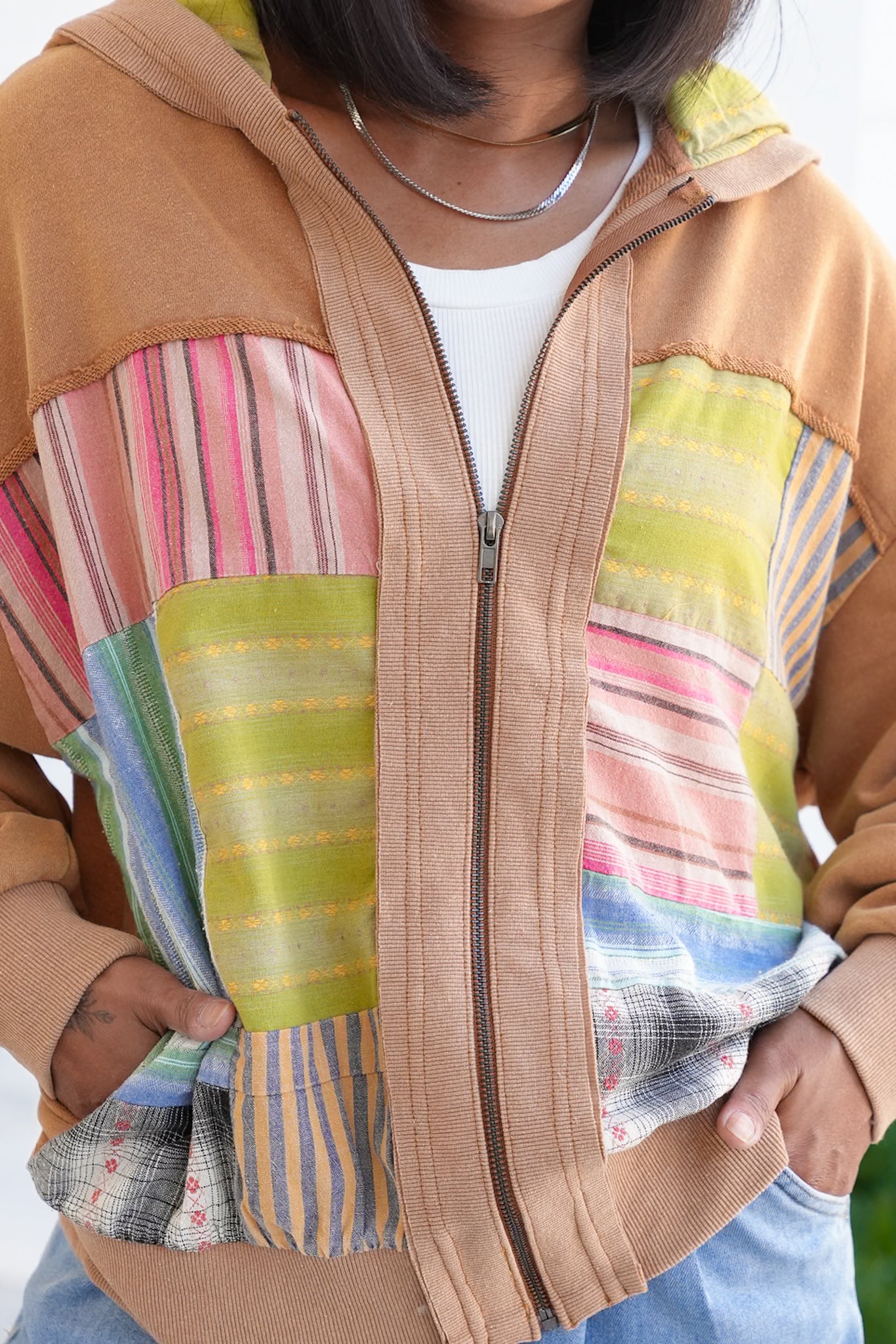 Color Block Long Sleeve Zip Up Hoodie