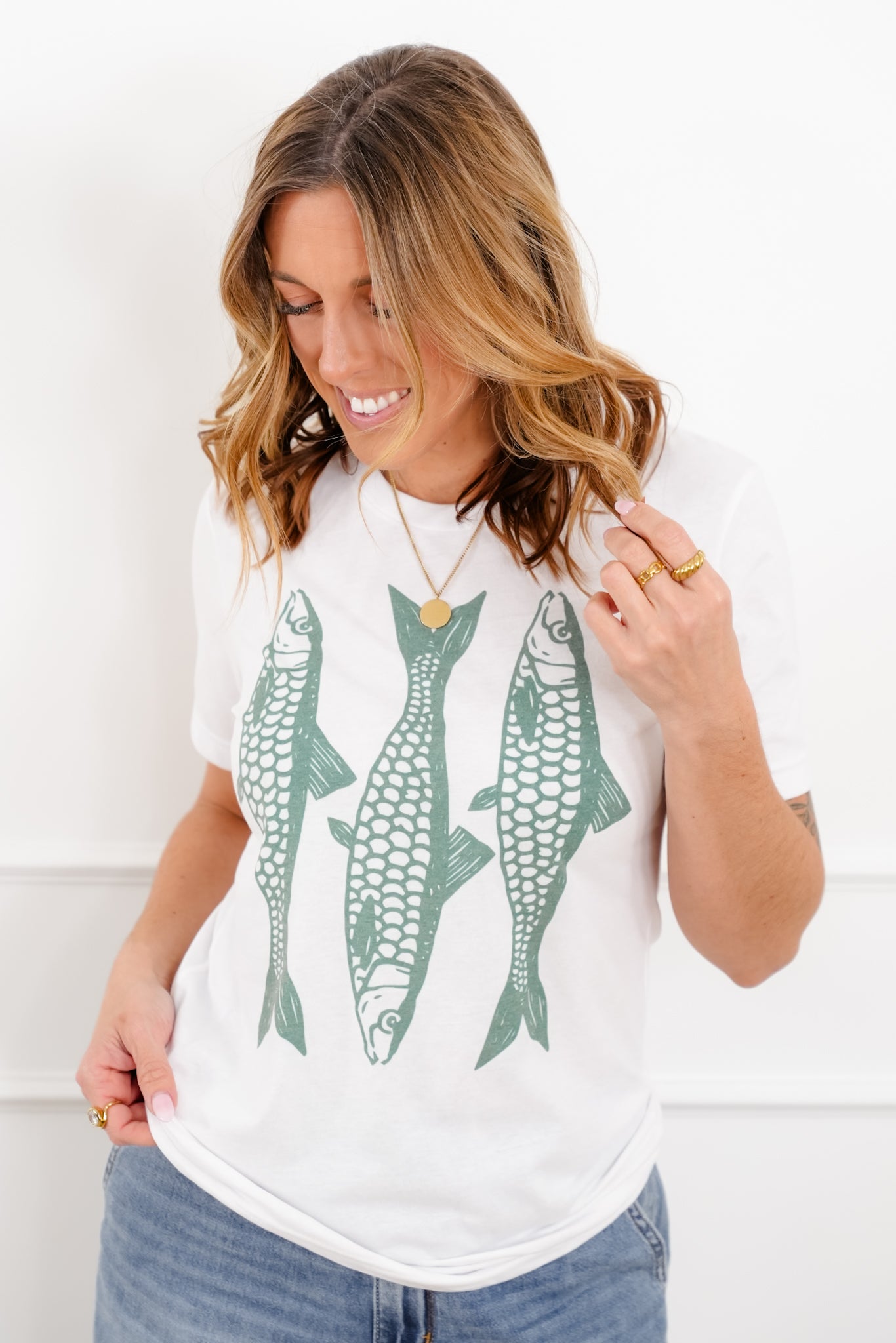 Plus/Reg Short Sleeve Sardines Graphic Top