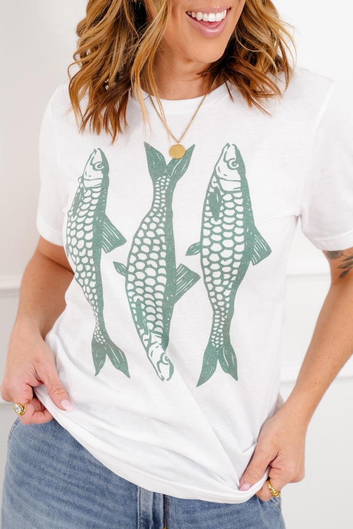 Plus/Reg Short Sleeve Sardines Graphic Top