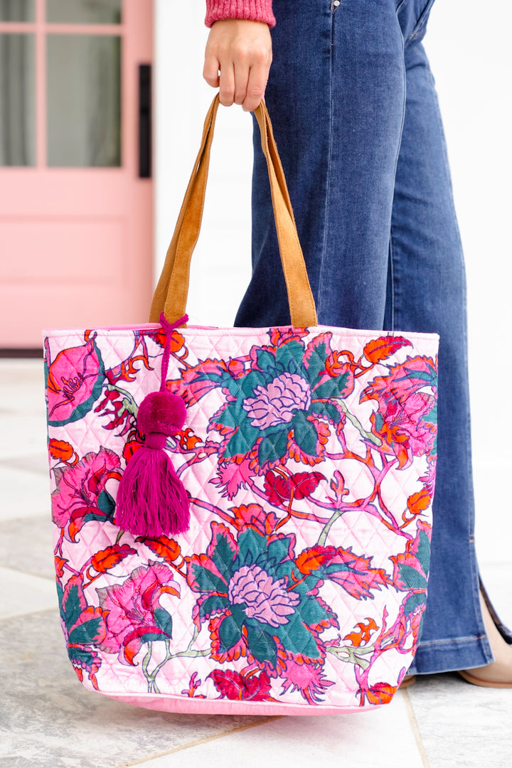 Light Pink & Multicolored Floral Tote