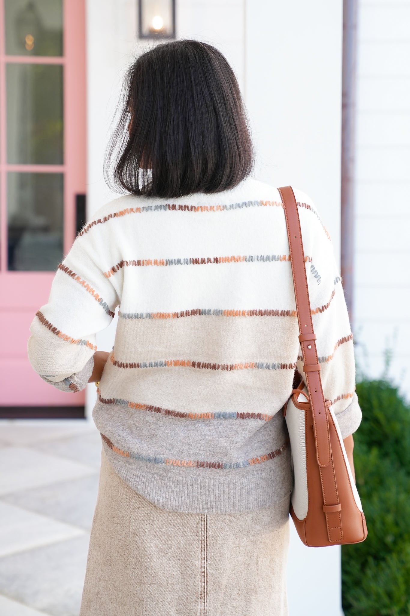 Color Block Long Sleeve Pullover Sweater with Stitching