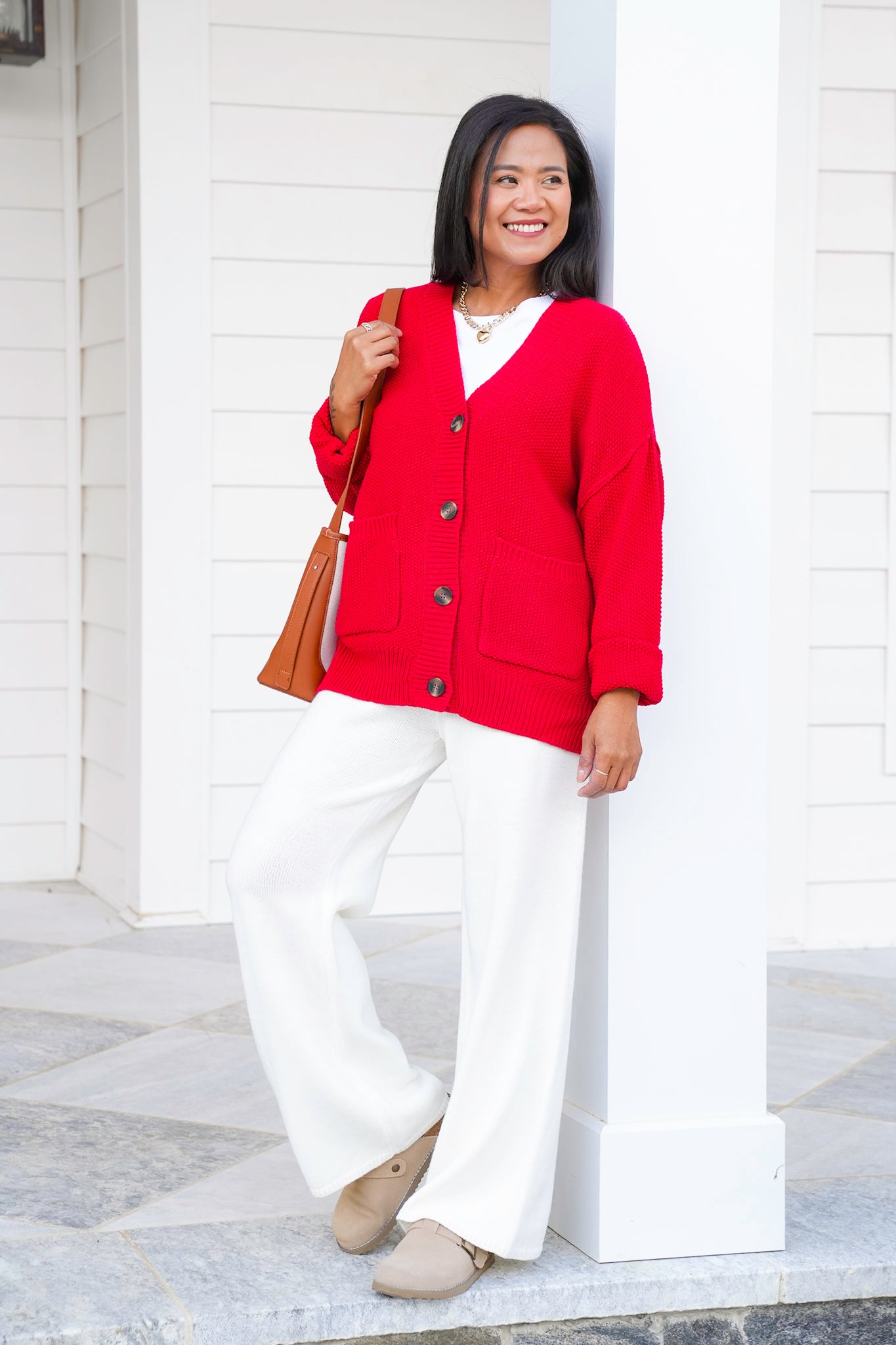 Long Sleeve Button Down Cardigan with Patch Pockets