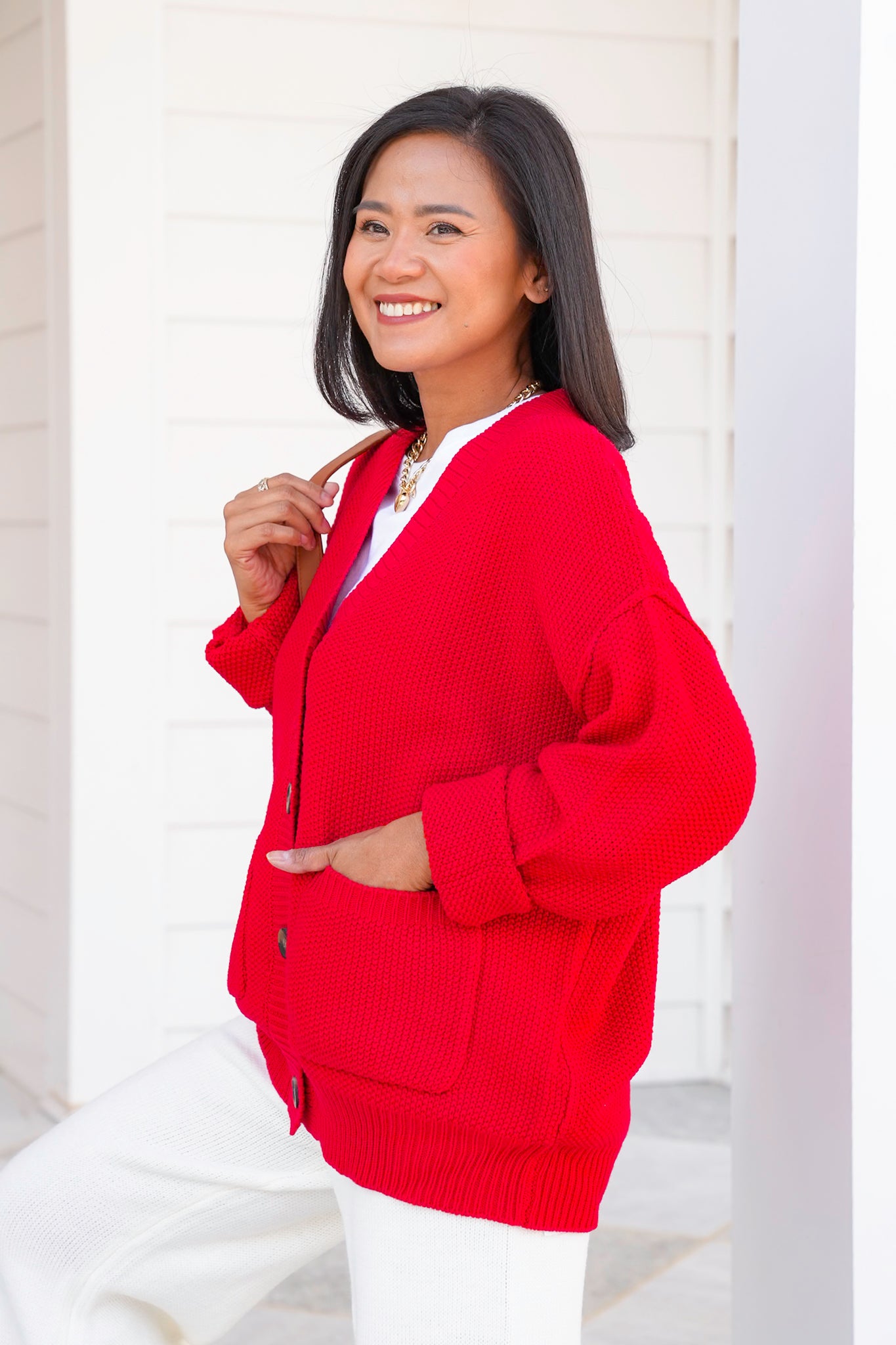 Long Sleeve Button Down Cardigan with Patch Pockets