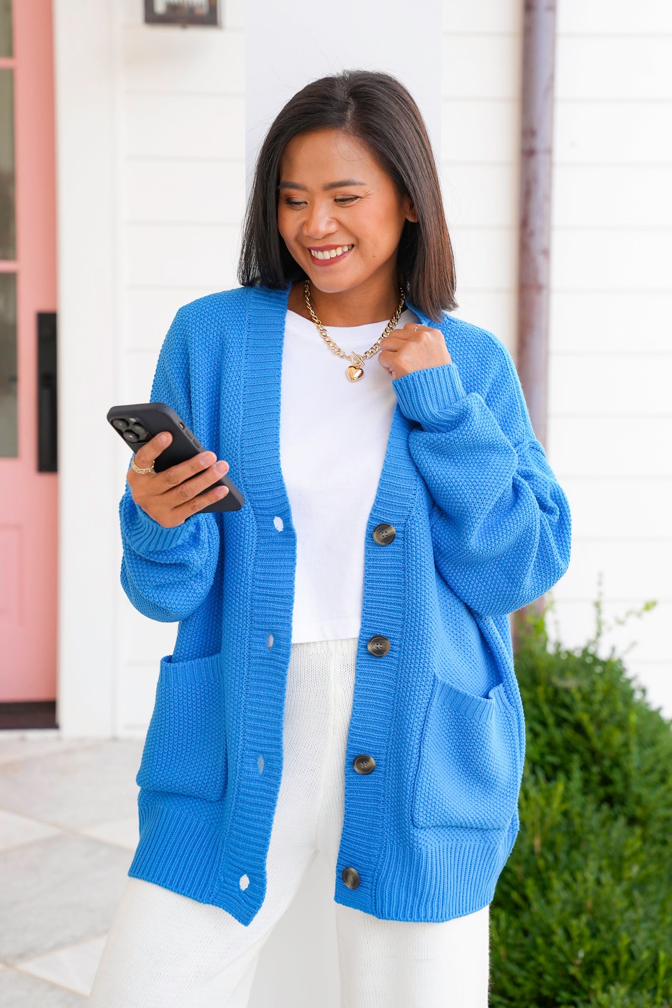 Long Sleeve Button Down Cardigan with Patch Pockets