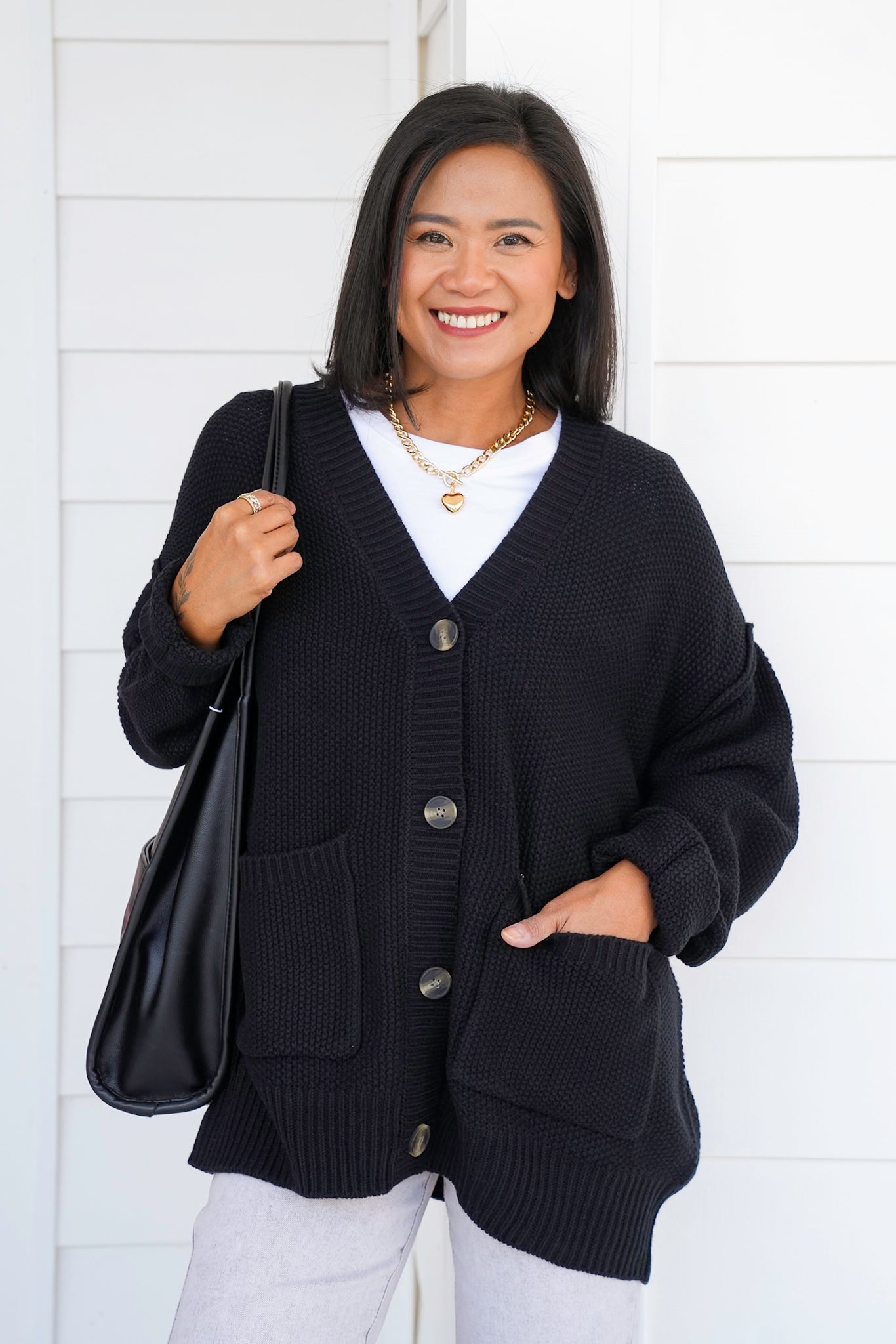 Long Sleeve Button Down Cardigan with Patch Pockets