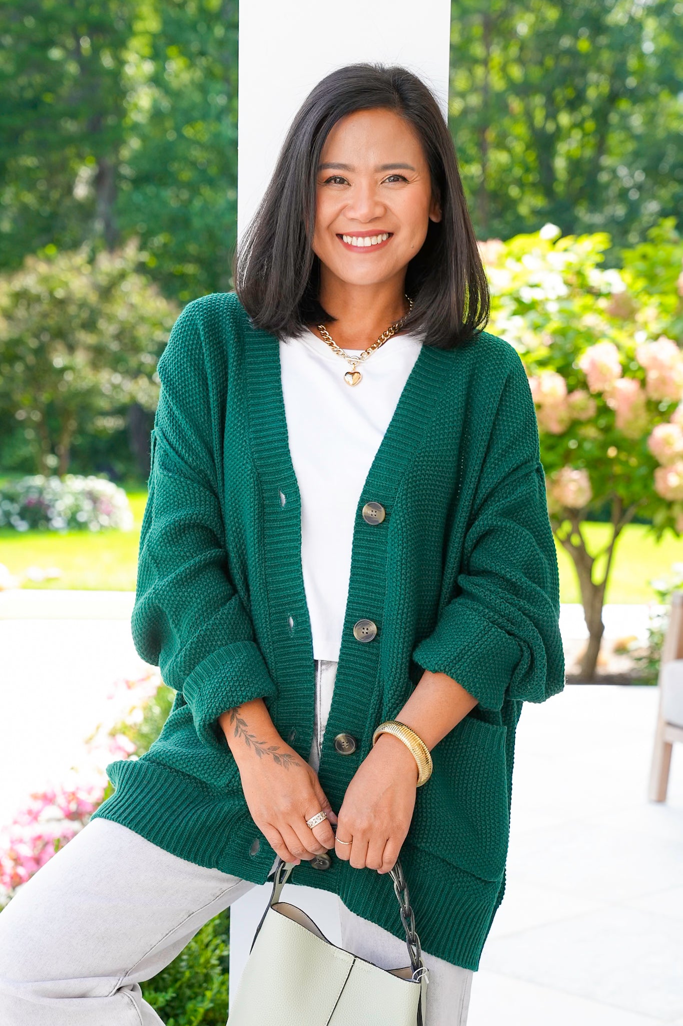 Long Sleeve Button Down Cardigan with Patch Pockets