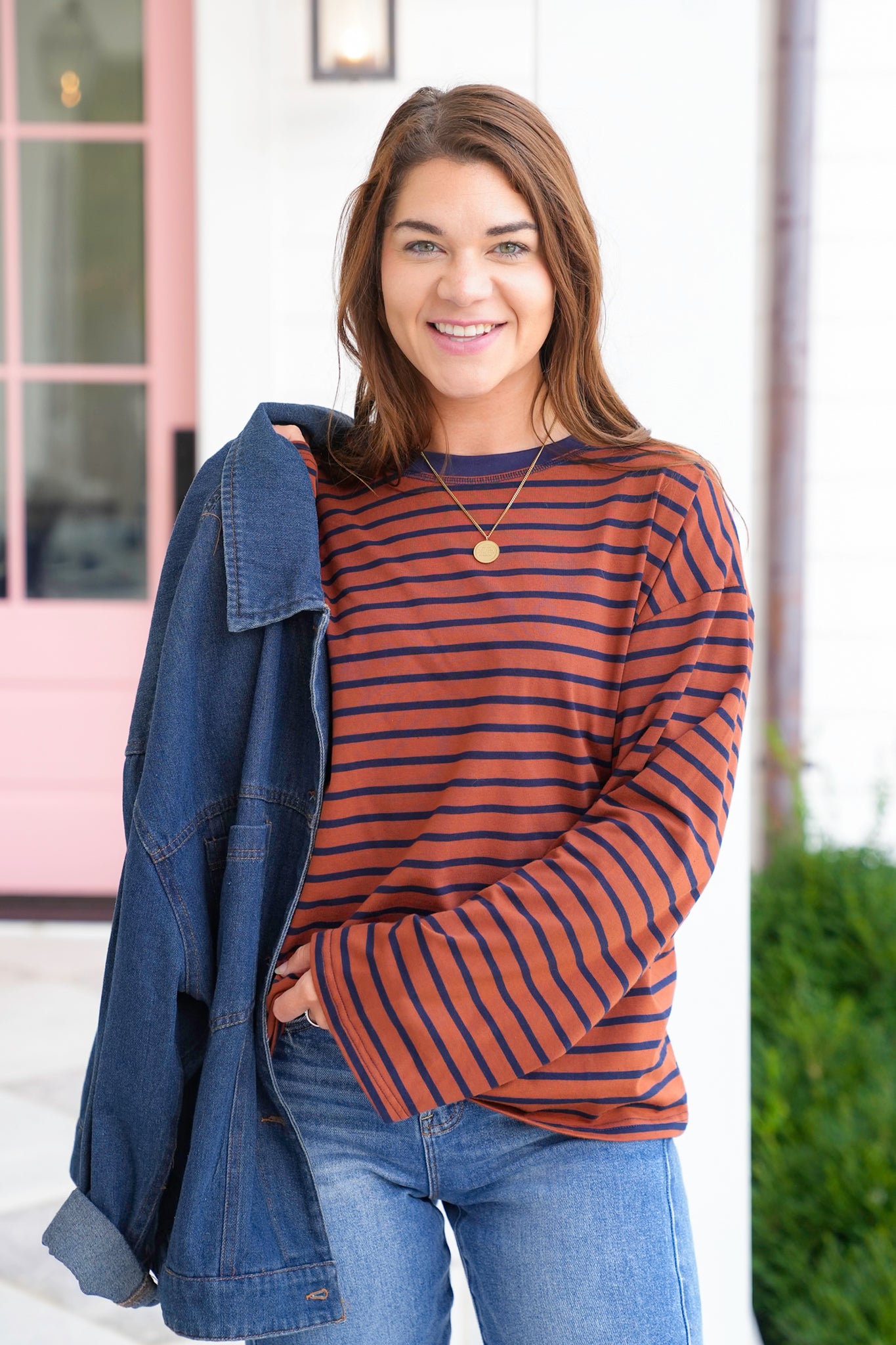 Stripe Long Sleeve Crew Neck Top