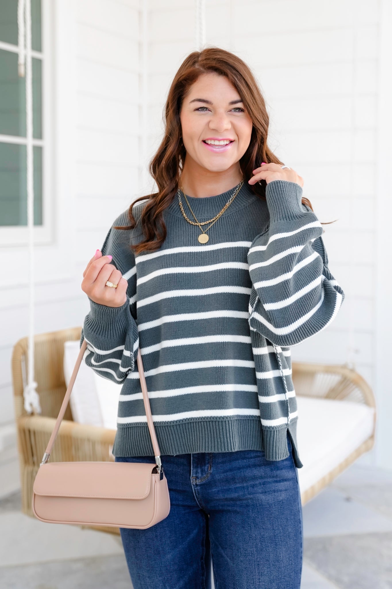 Door Buster! Zenana Exposed Seam Striped Oversized Sweater