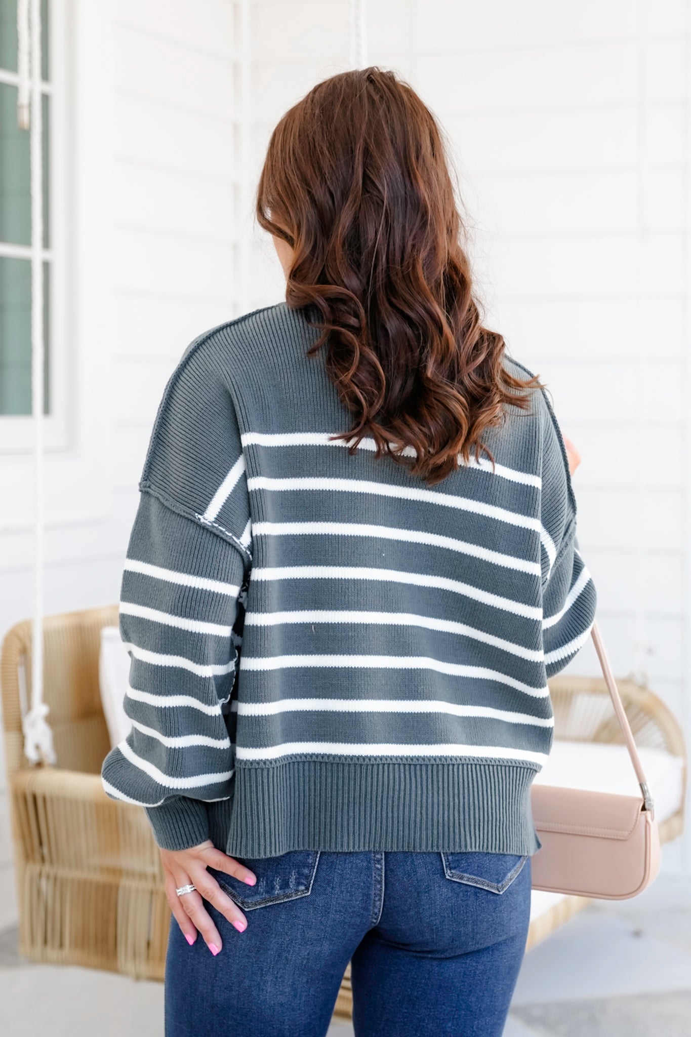 Door Buster! Zenana Exposed Seam Striped Oversized Sweater