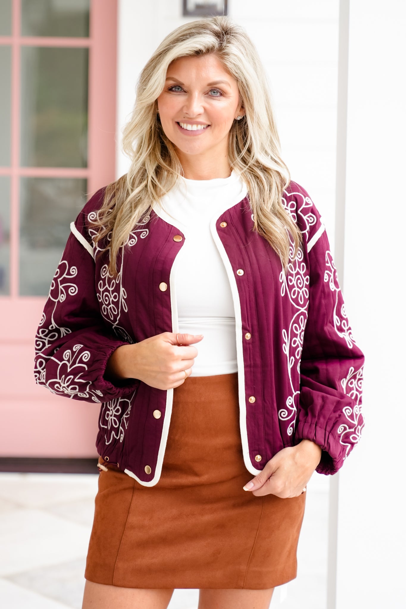 Embroidered Quilted Long Sleeve Jacket