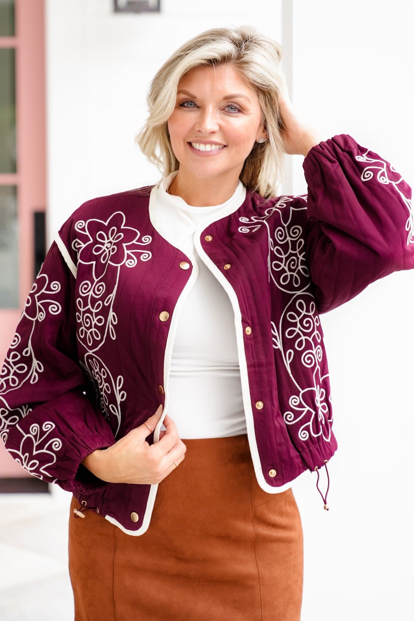 Embroidered Quilted Long Sleeve Jacket