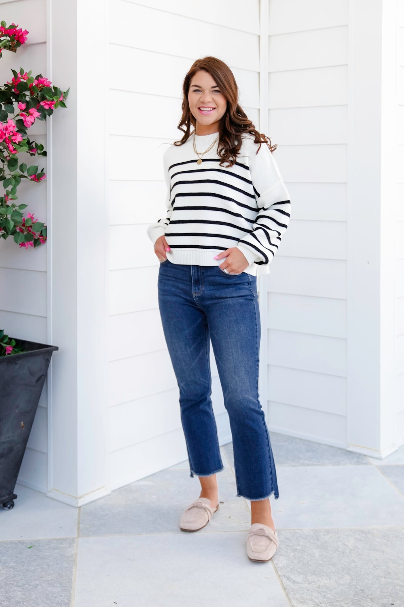 Door Buster! Zenana Exposed Seam Striped Oversized Sweater