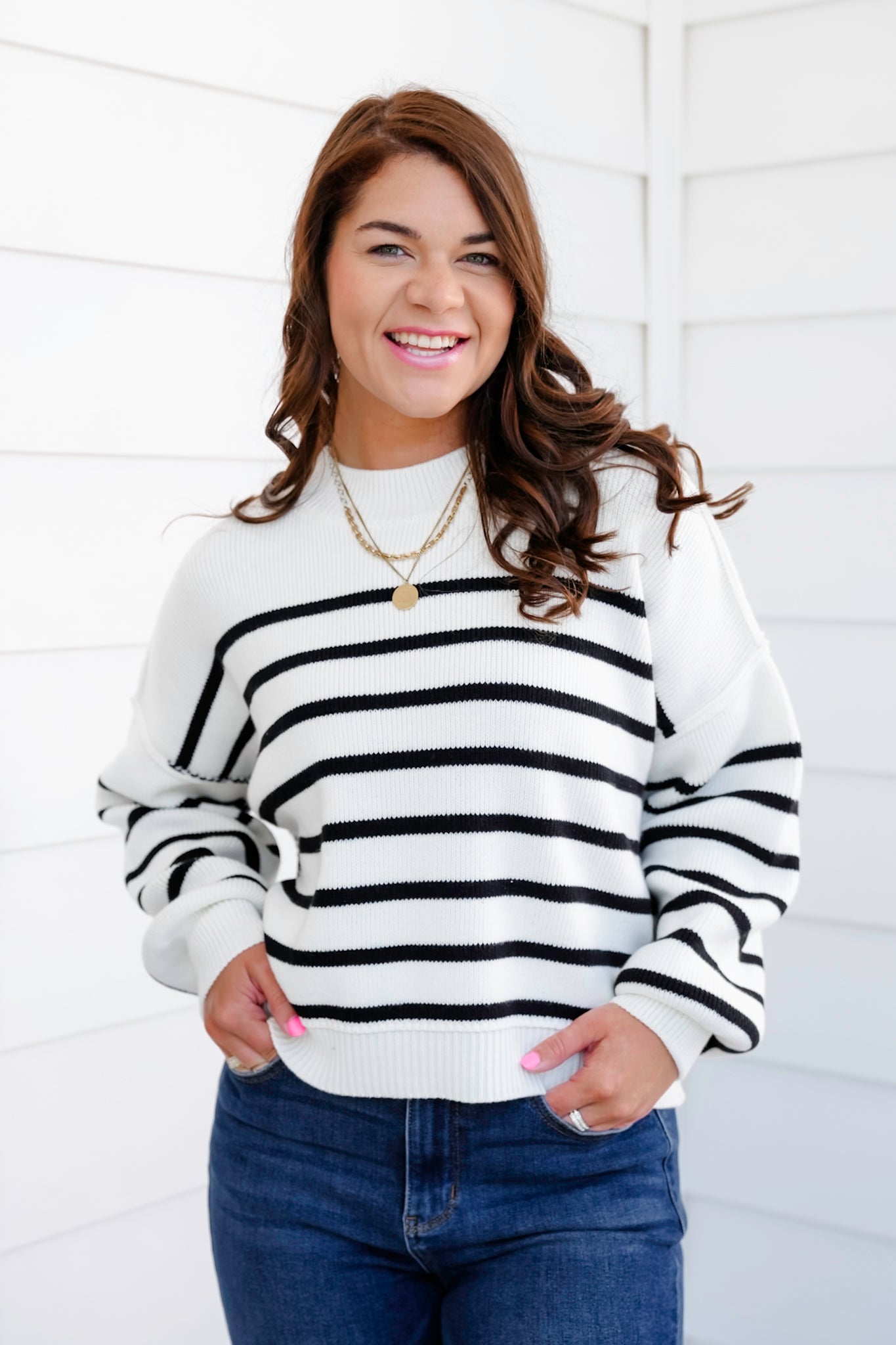 Door Buster! Zenana Exposed Seam Striped Oversized Sweater