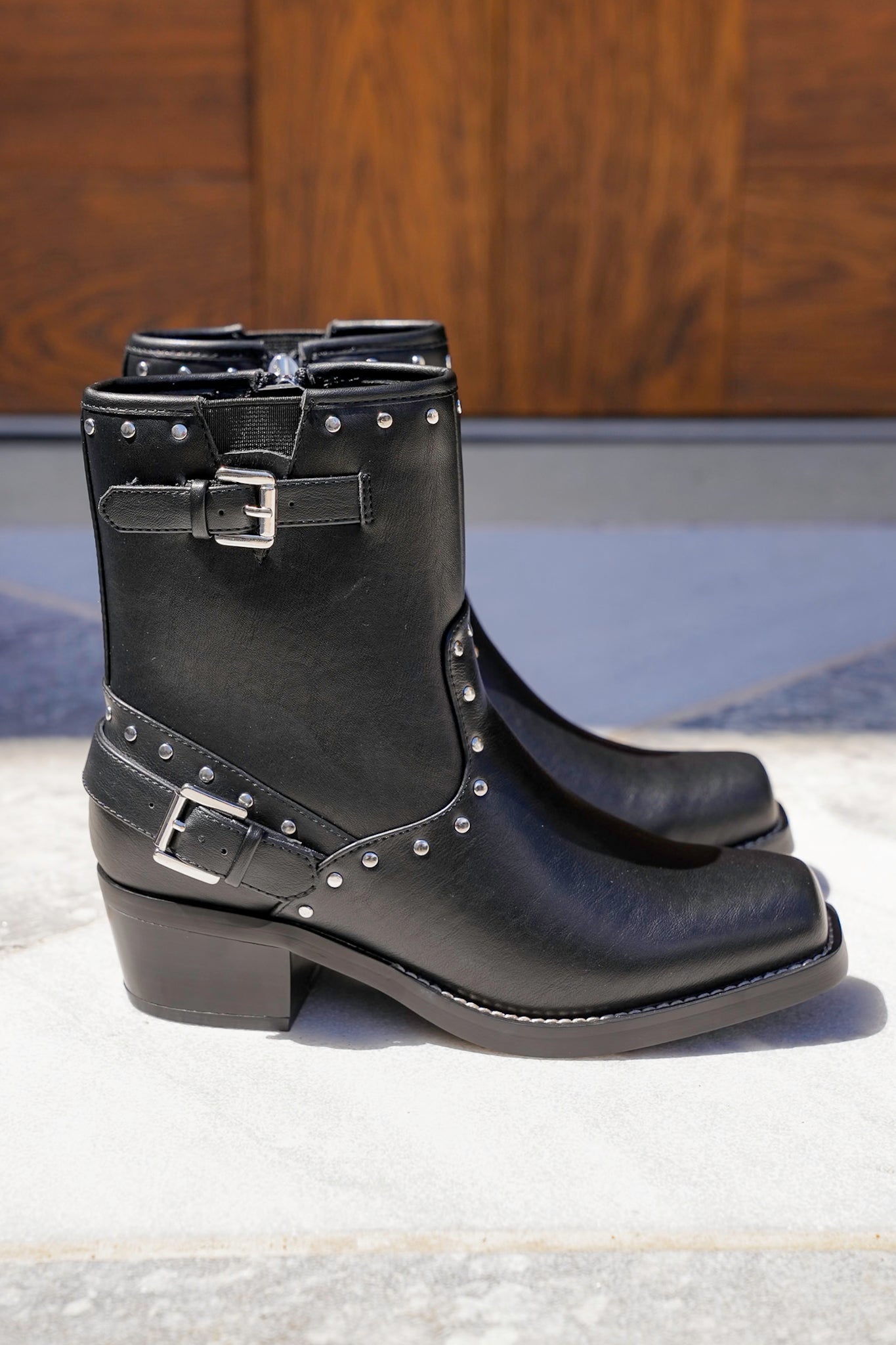 MIA Chunky Heel Vegan Leather Boots with Studs