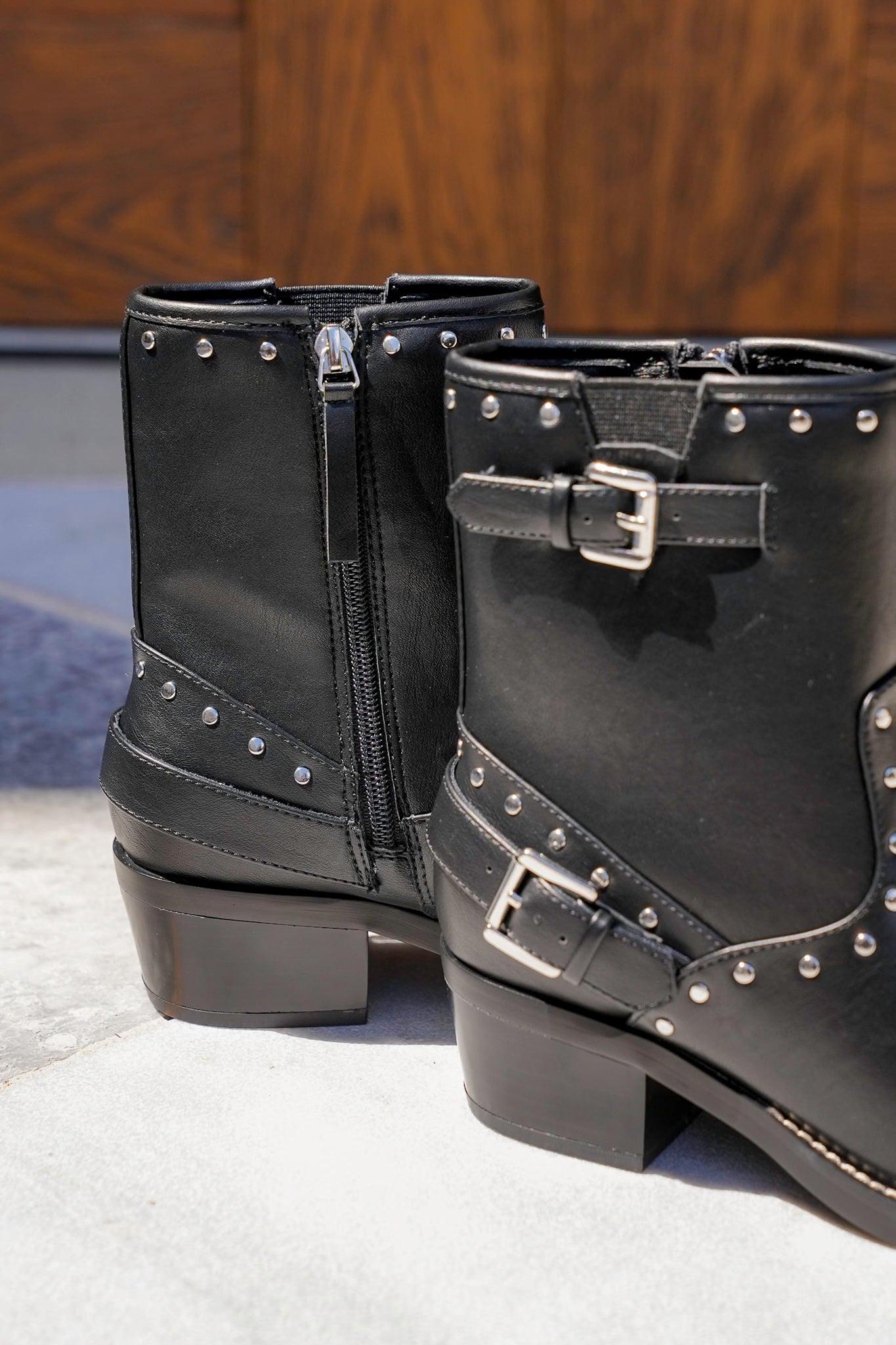 MIA Chunky Heel Vegan Leather Boots with Studs