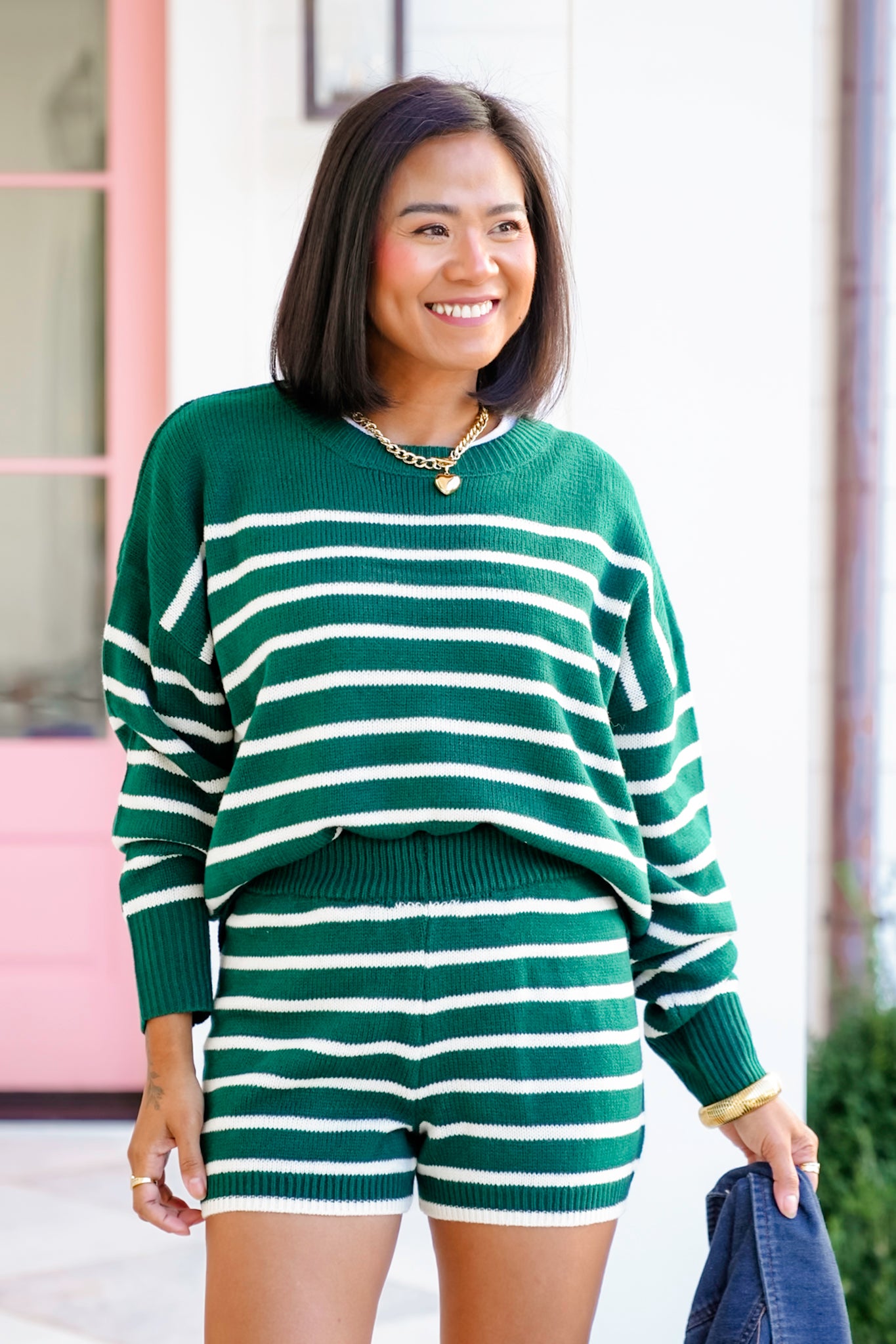 Stripe Long Sleeve Sweater and Shorts Set