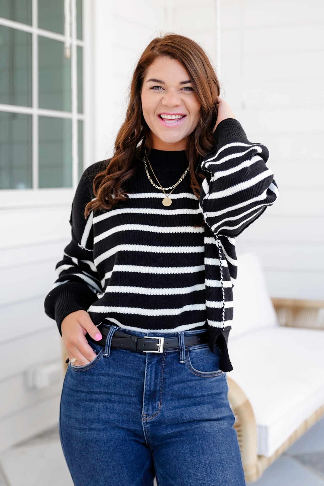 Door Buster! Zenana Exposed Seam Striped Oversized Sweater